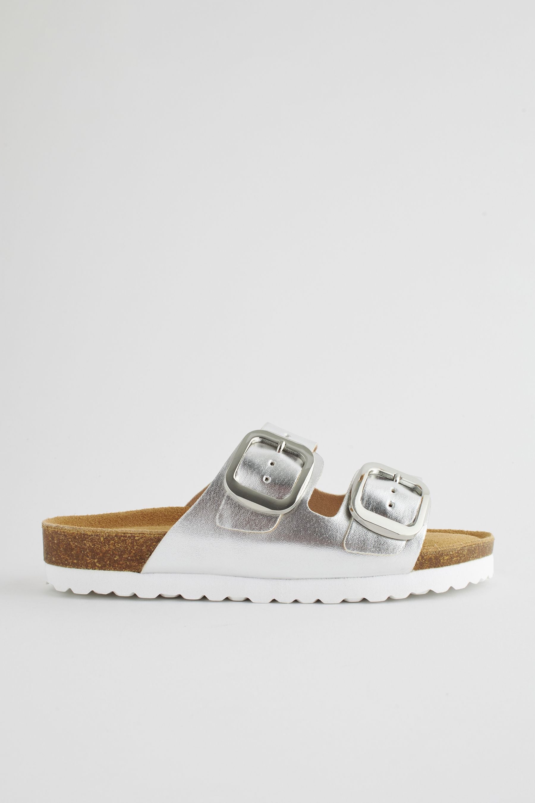 Silver Metallic Corkbed Double Strap Sandals