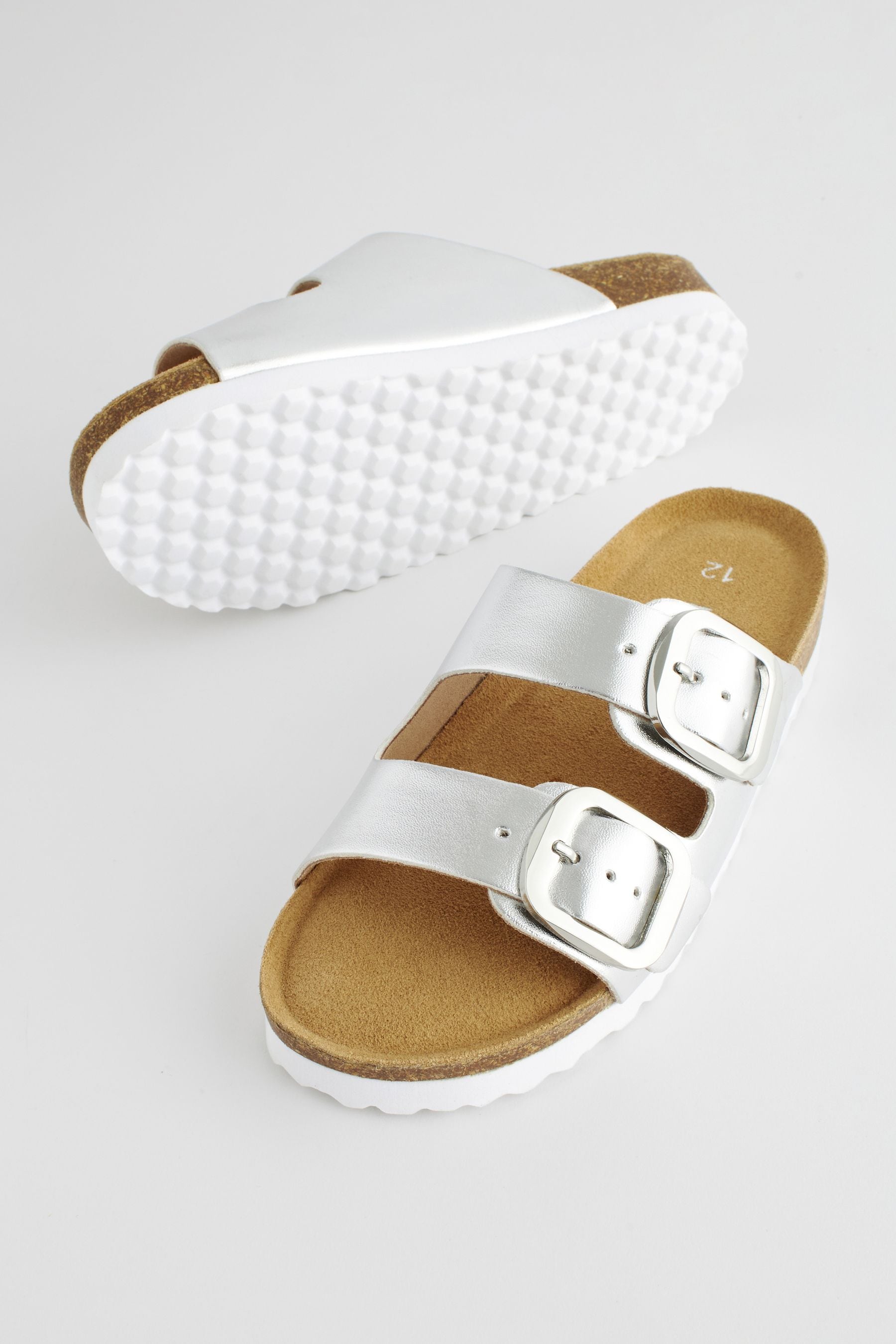 Silver Metallic Corkbed Double Strap Sandals