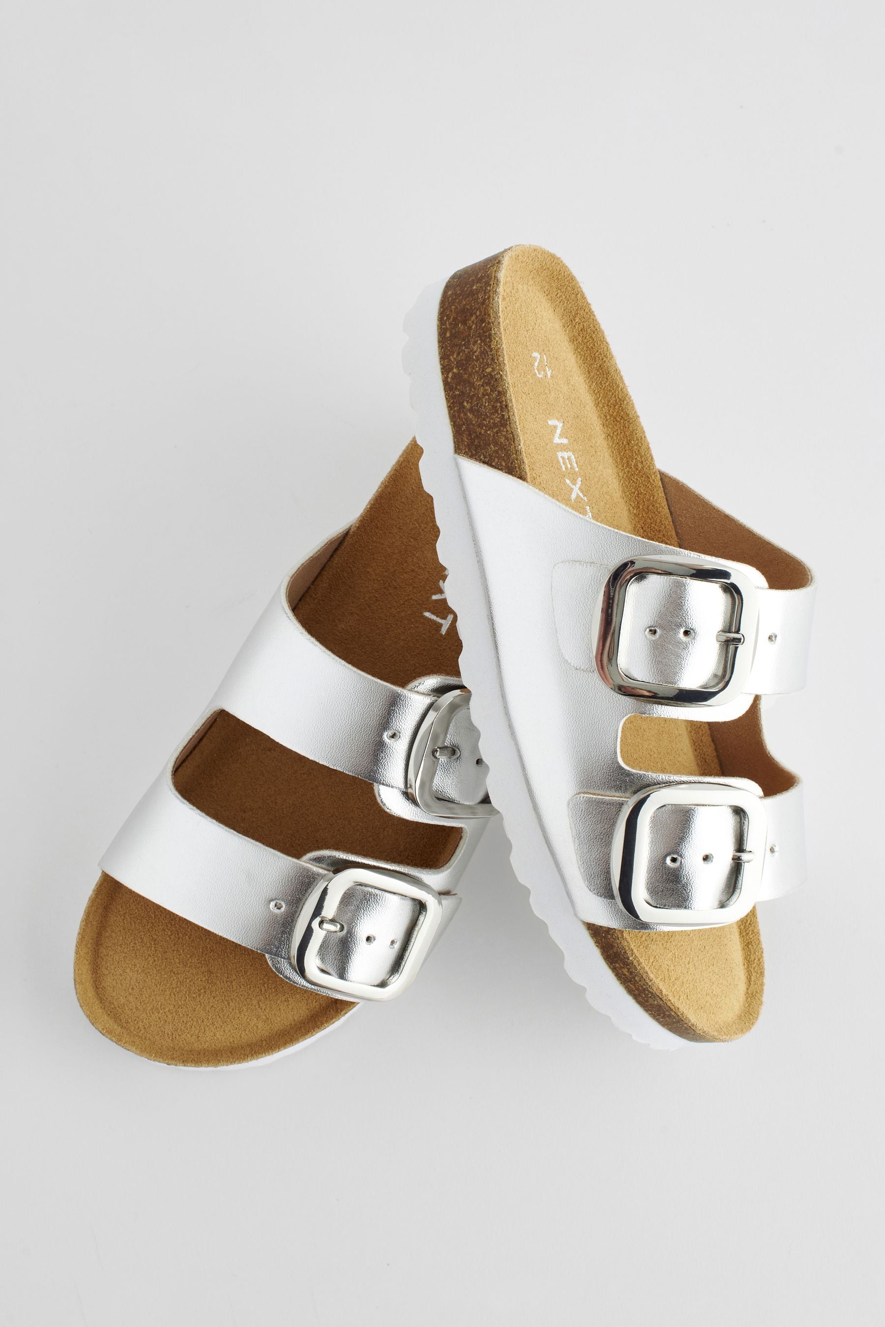 Silver Metallic Corkbed Double Strap Sandals