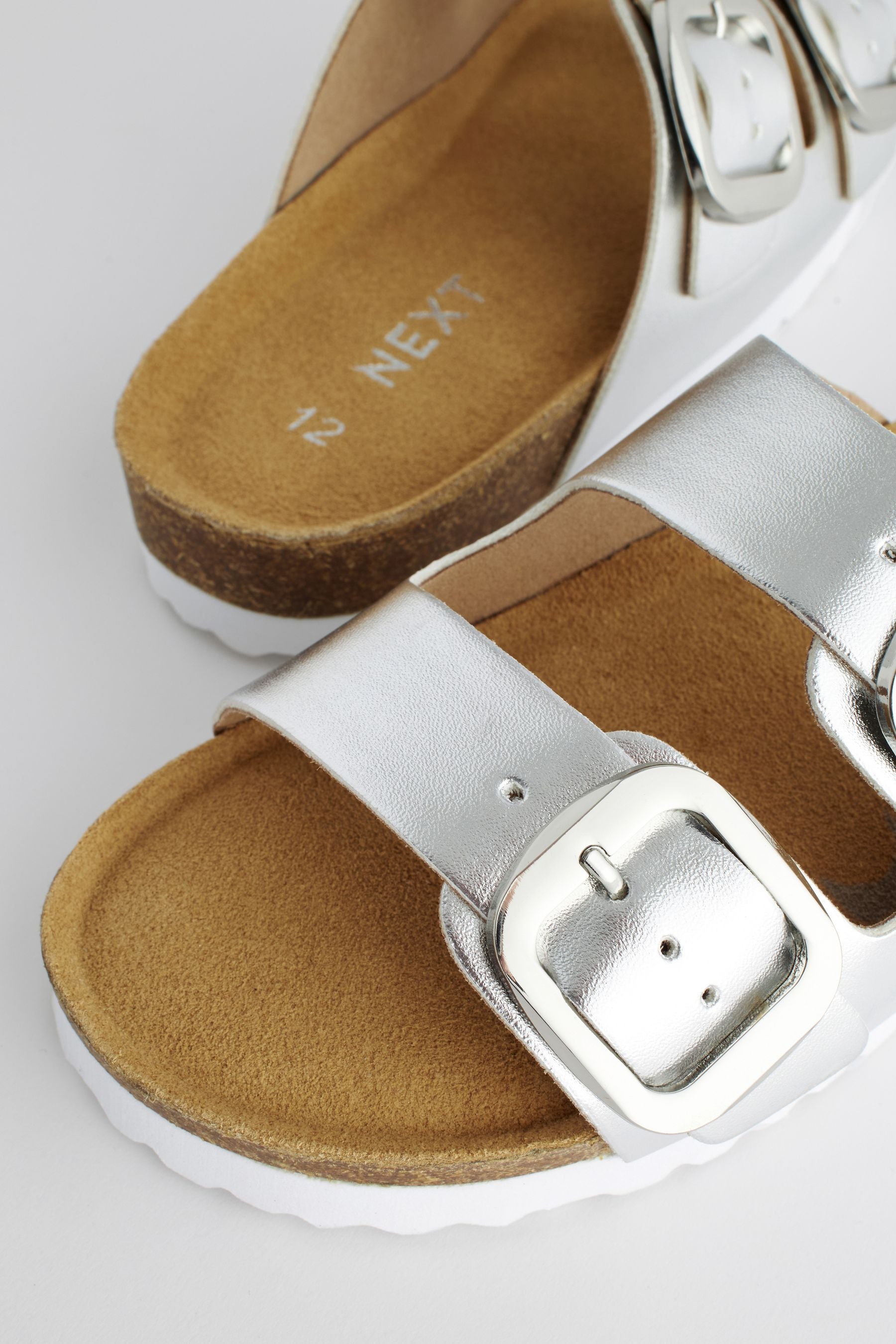 Silver Metallic Corkbed Double Strap Sandals