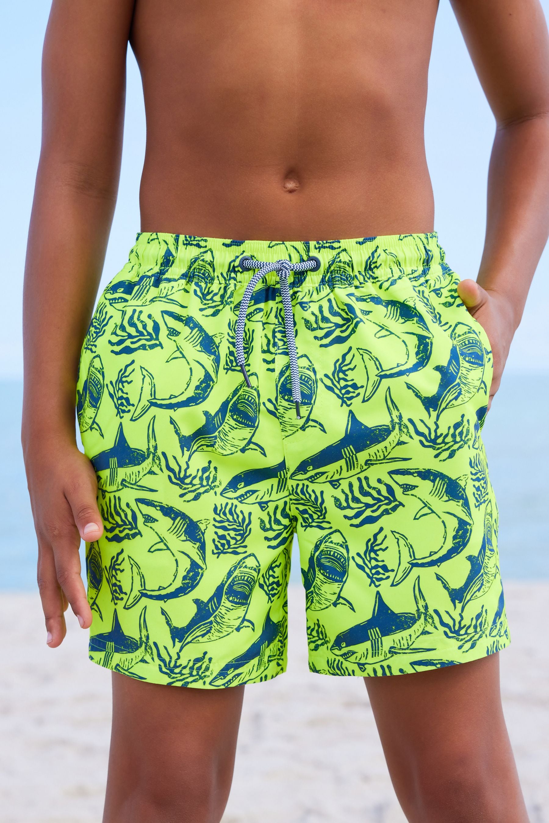 Yellow Shark Printed Swim Shorts (3mths-16yrs)