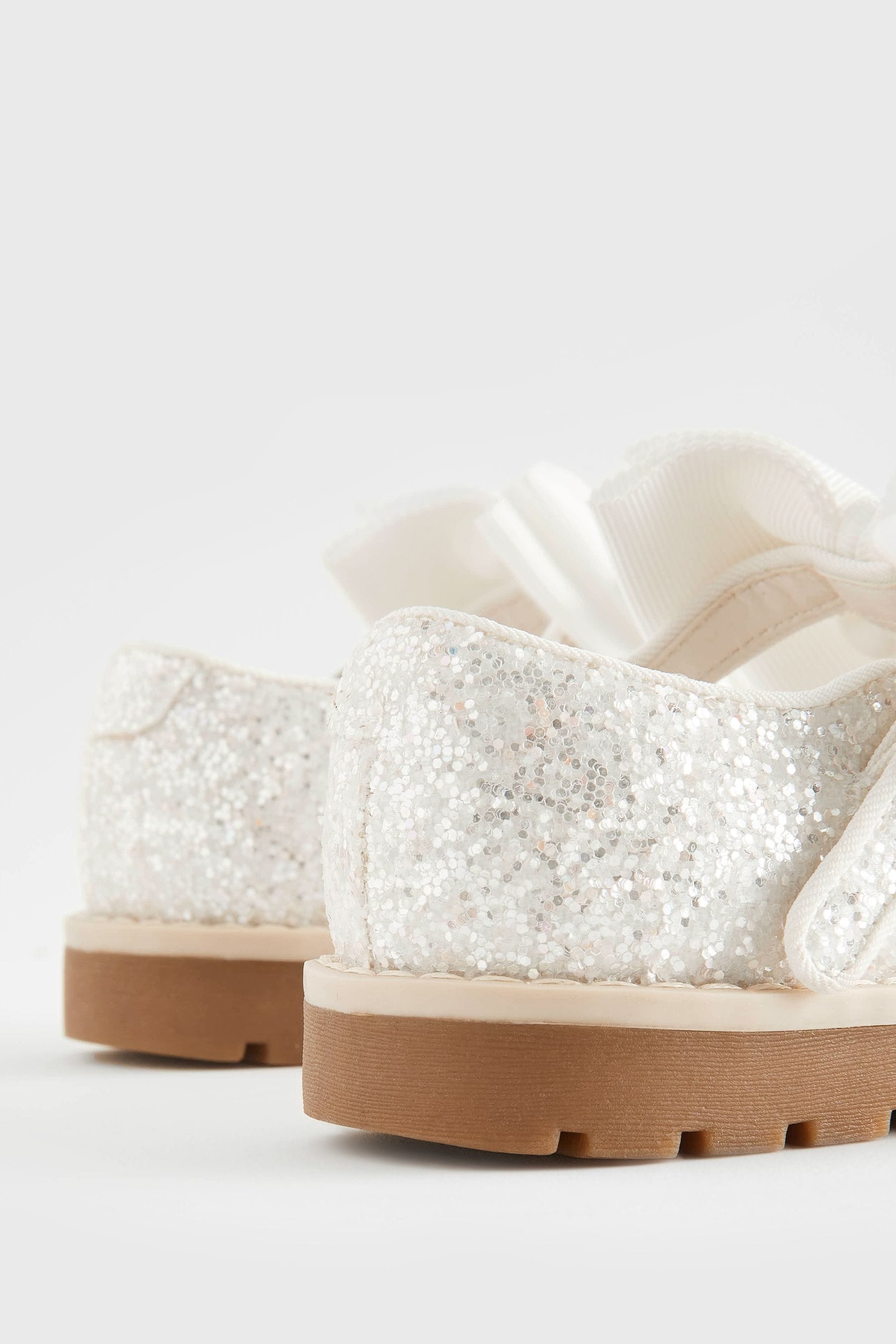 White Glitter Bow Standard Fit (F) Mary Jane Touch Fastening Bow Shoes