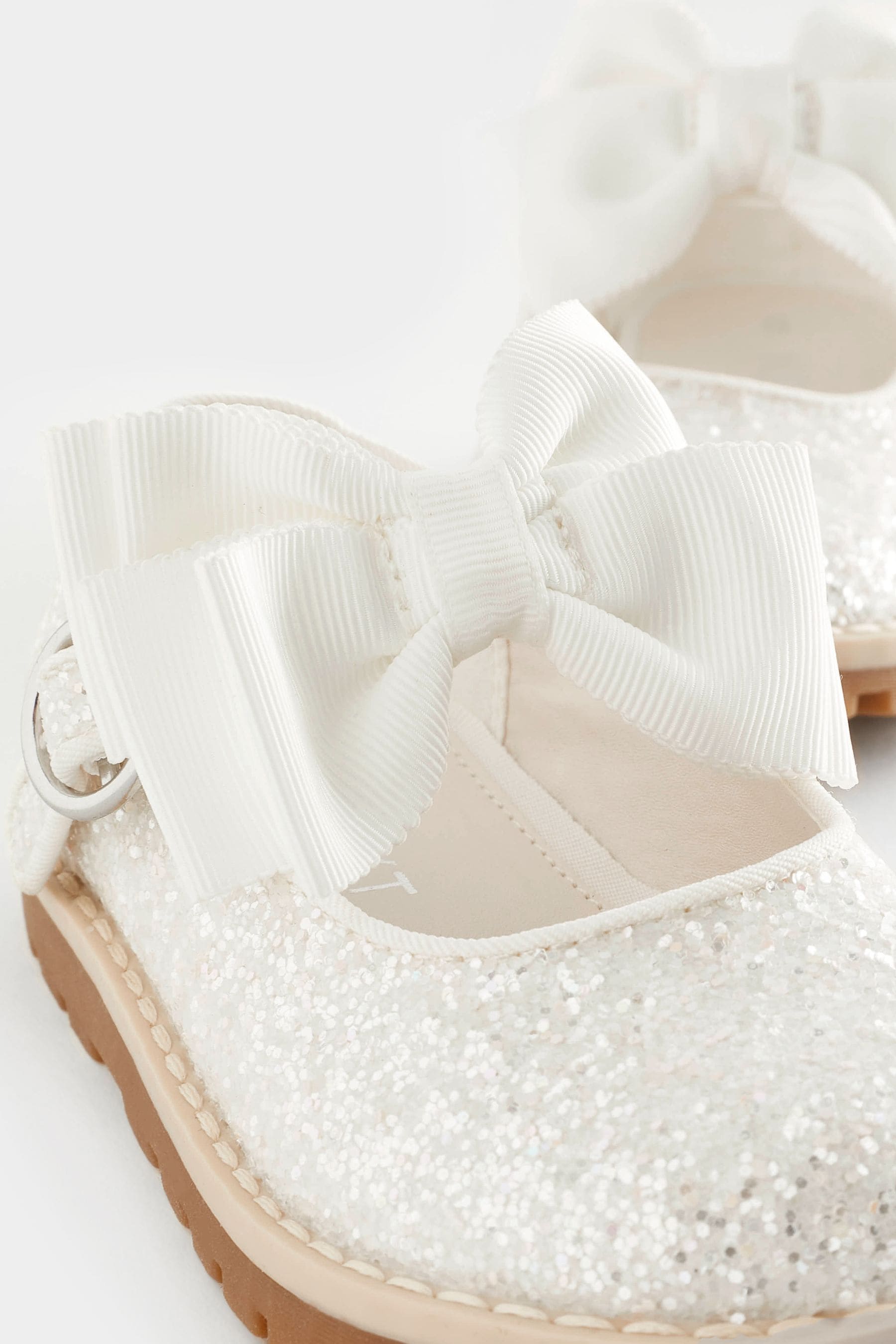 White Glitter Bow Standard Fit (F) Mary Jane Touch Fastening Bow Shoes