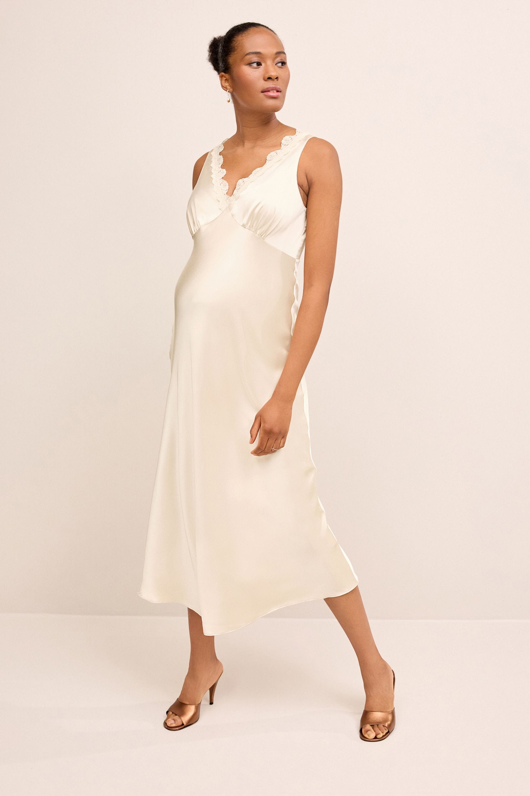 Champagne Gold Maternity Satin Slip Dress