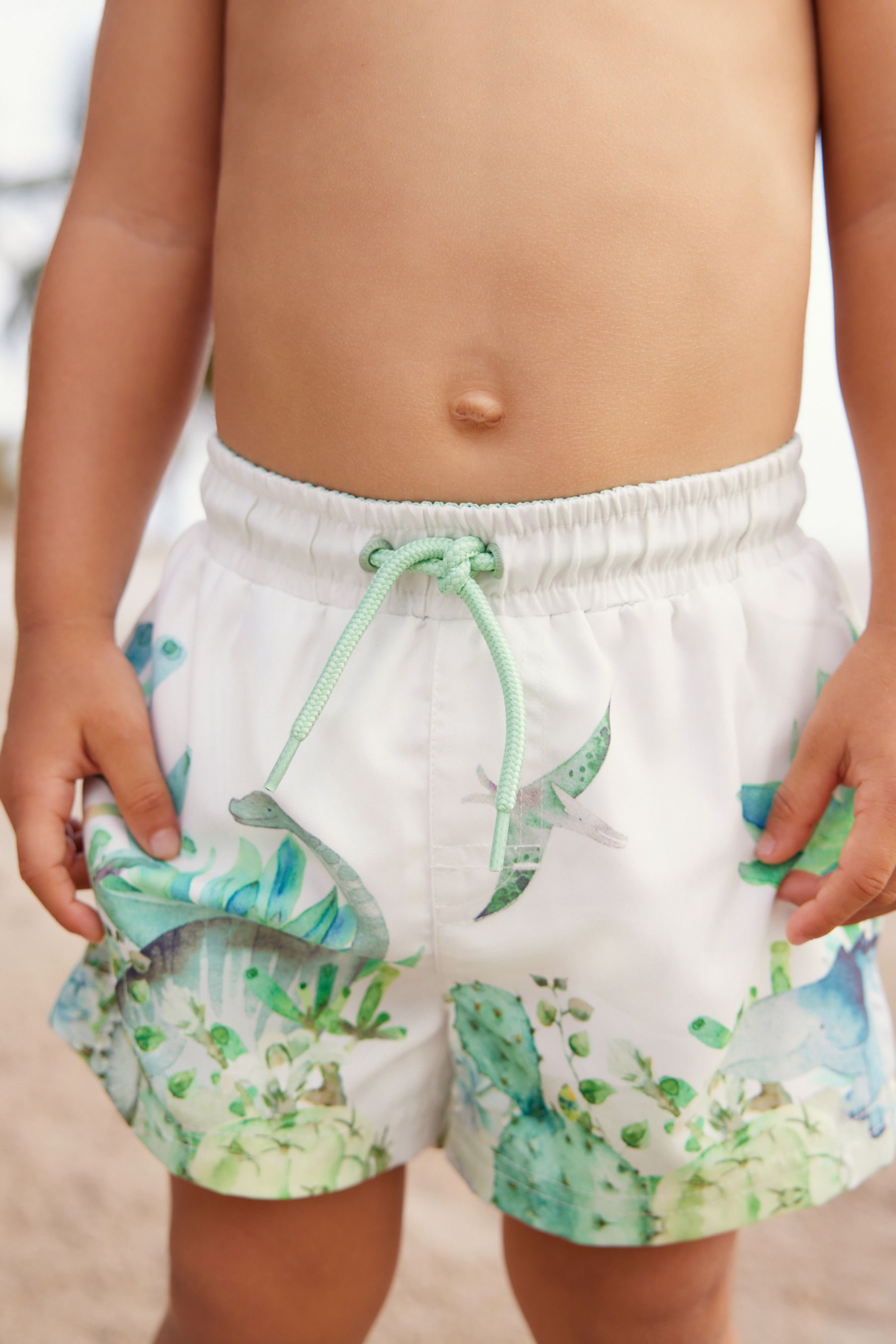 White/Green Printed Swim Shorts (3mths-7yrs)