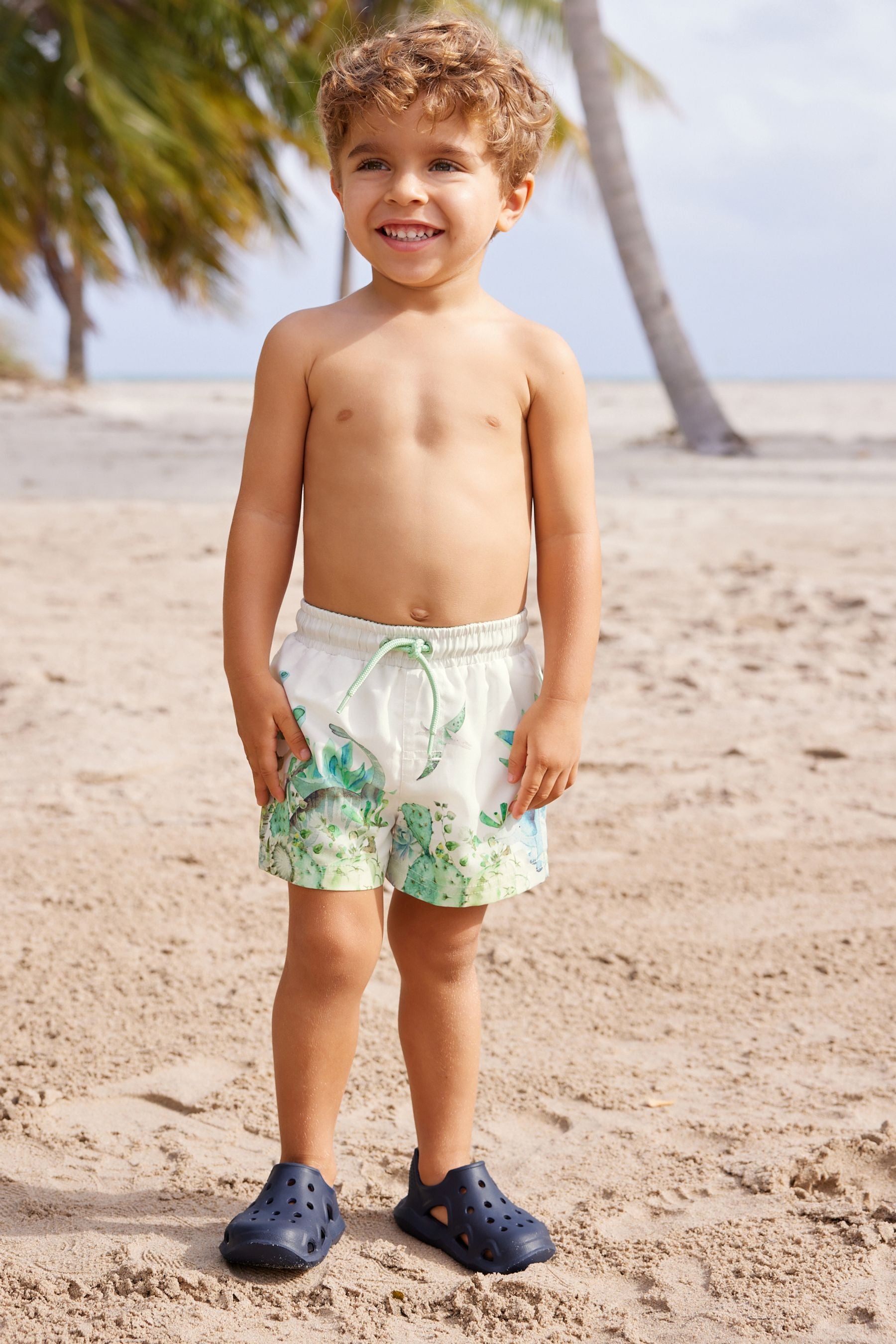 White/Green Printed Swim Shorts (3mths-7yrs)