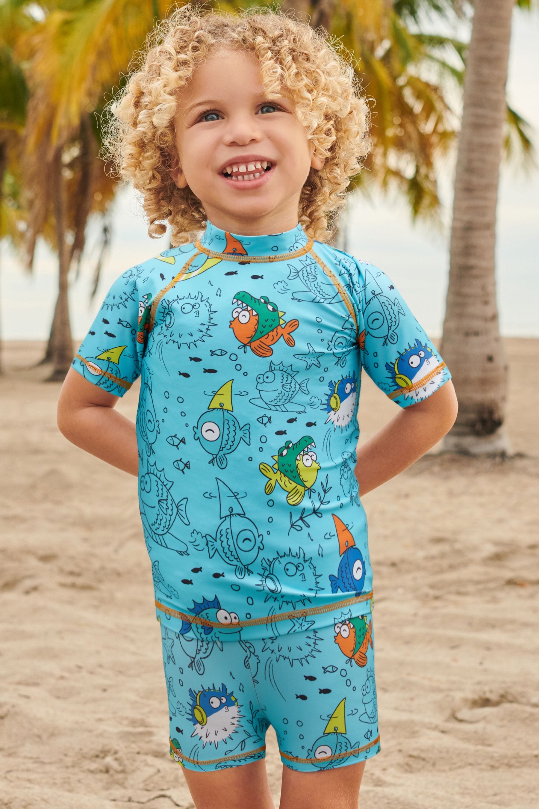 Blue Puffer Fish Sunsafe Top and Shorts Set (3mths-7yrs)