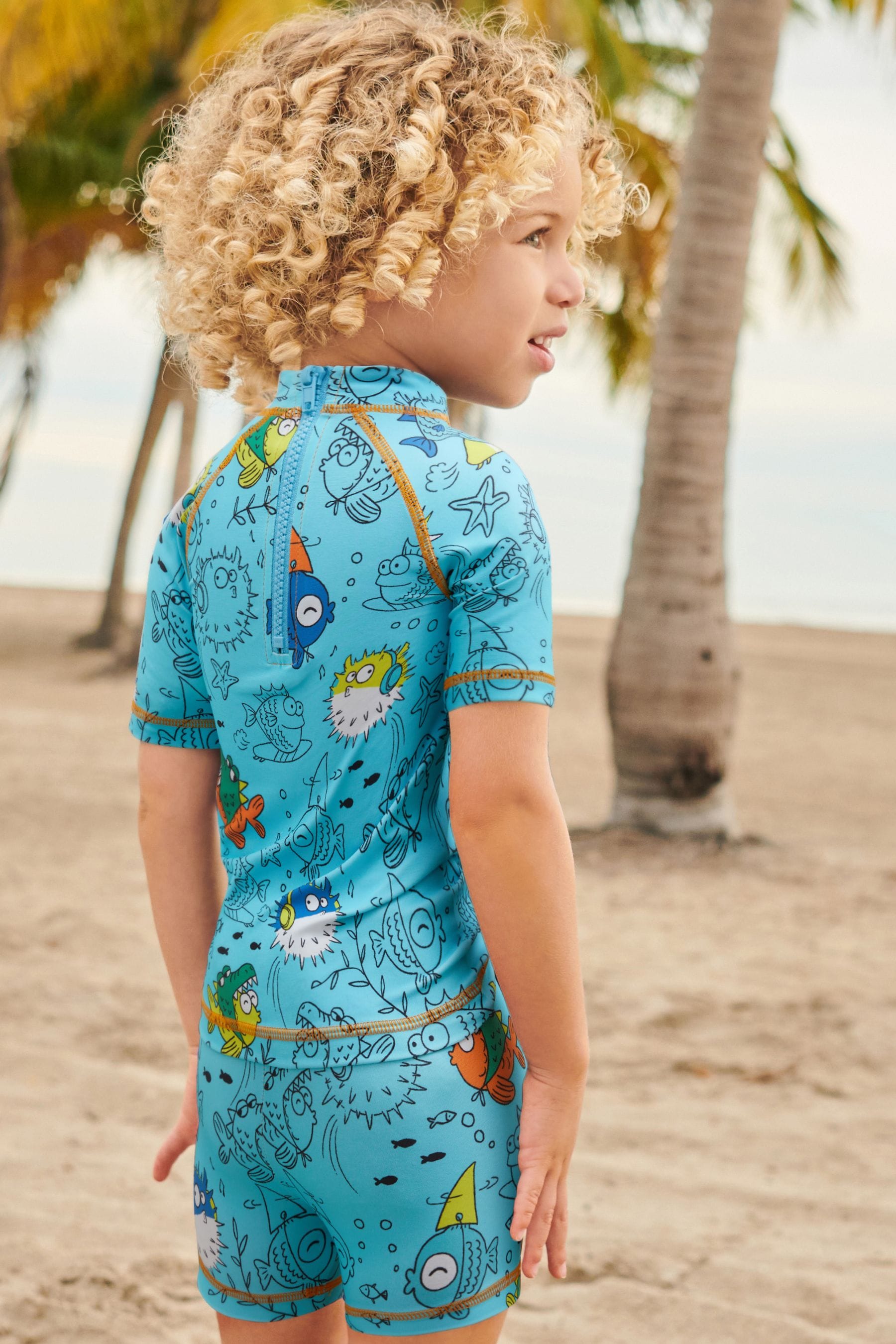 Blue Puffer Fish Sunsafe Top and Shorts Set (3mths-7yrs)