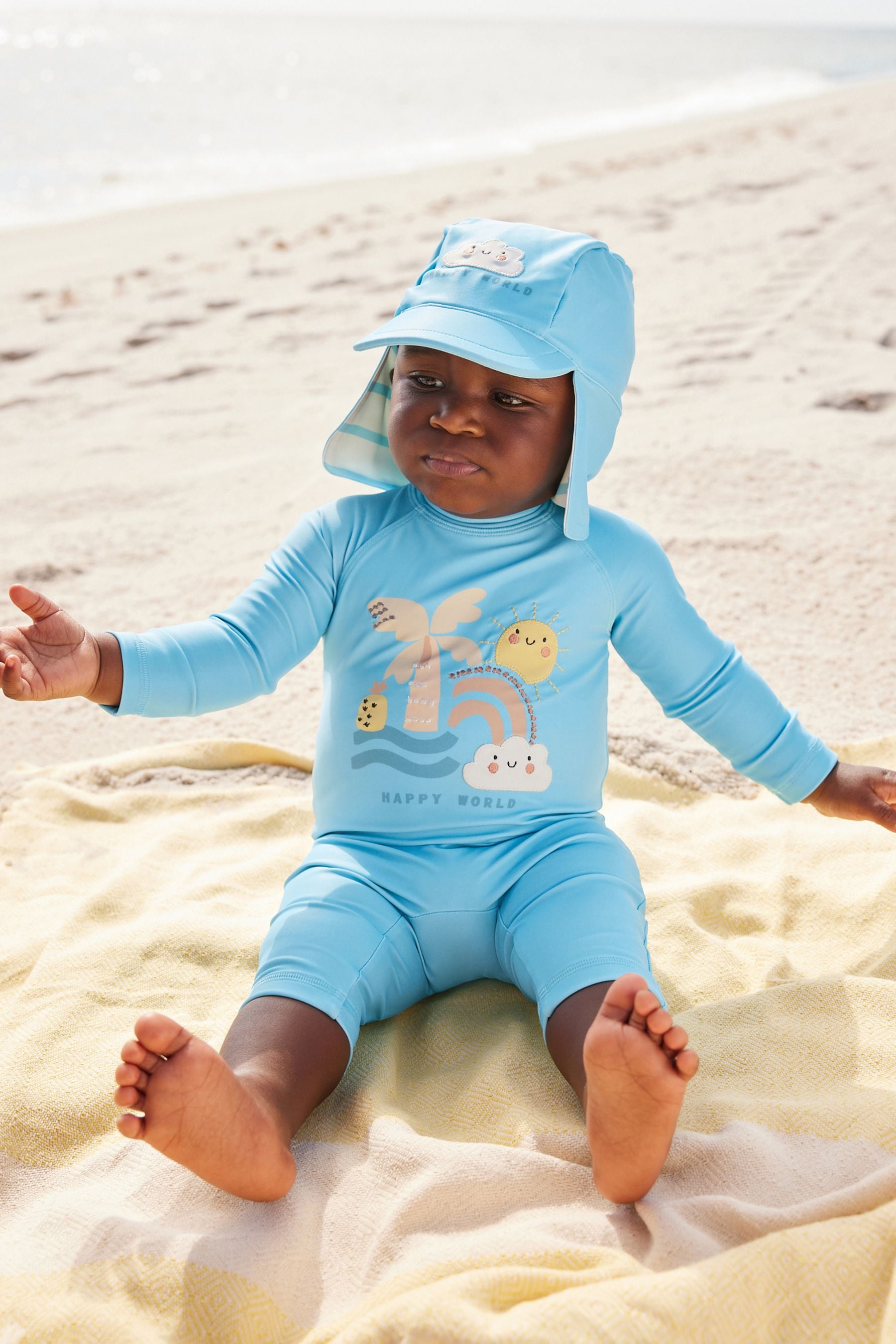 Blue Sunsafe Swimsuit & Hat 2 Piece Set (3mths-7yrs)