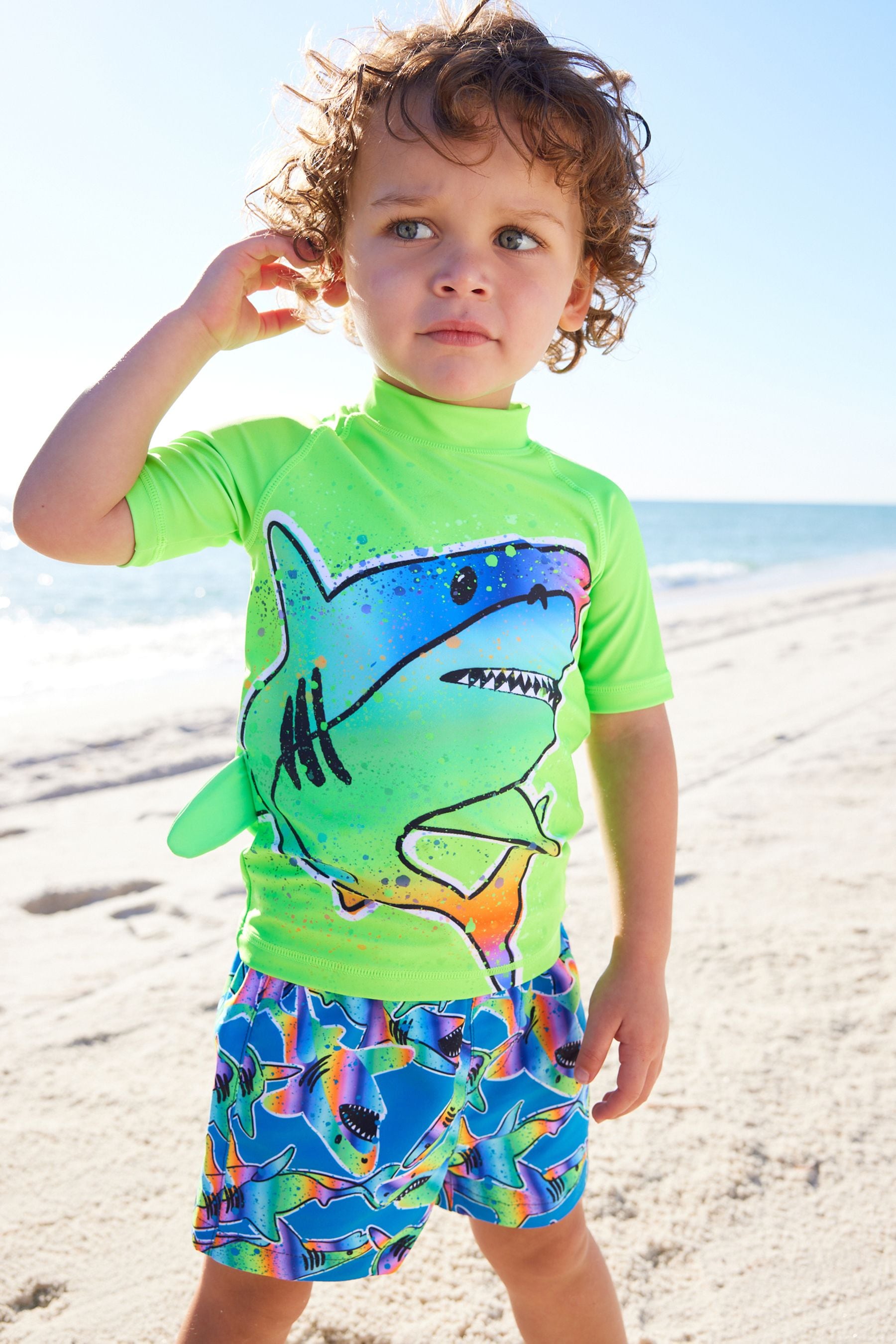 Green Rainbow Shark Sunsafe Top and Shorts Set (3mths-7yrs)