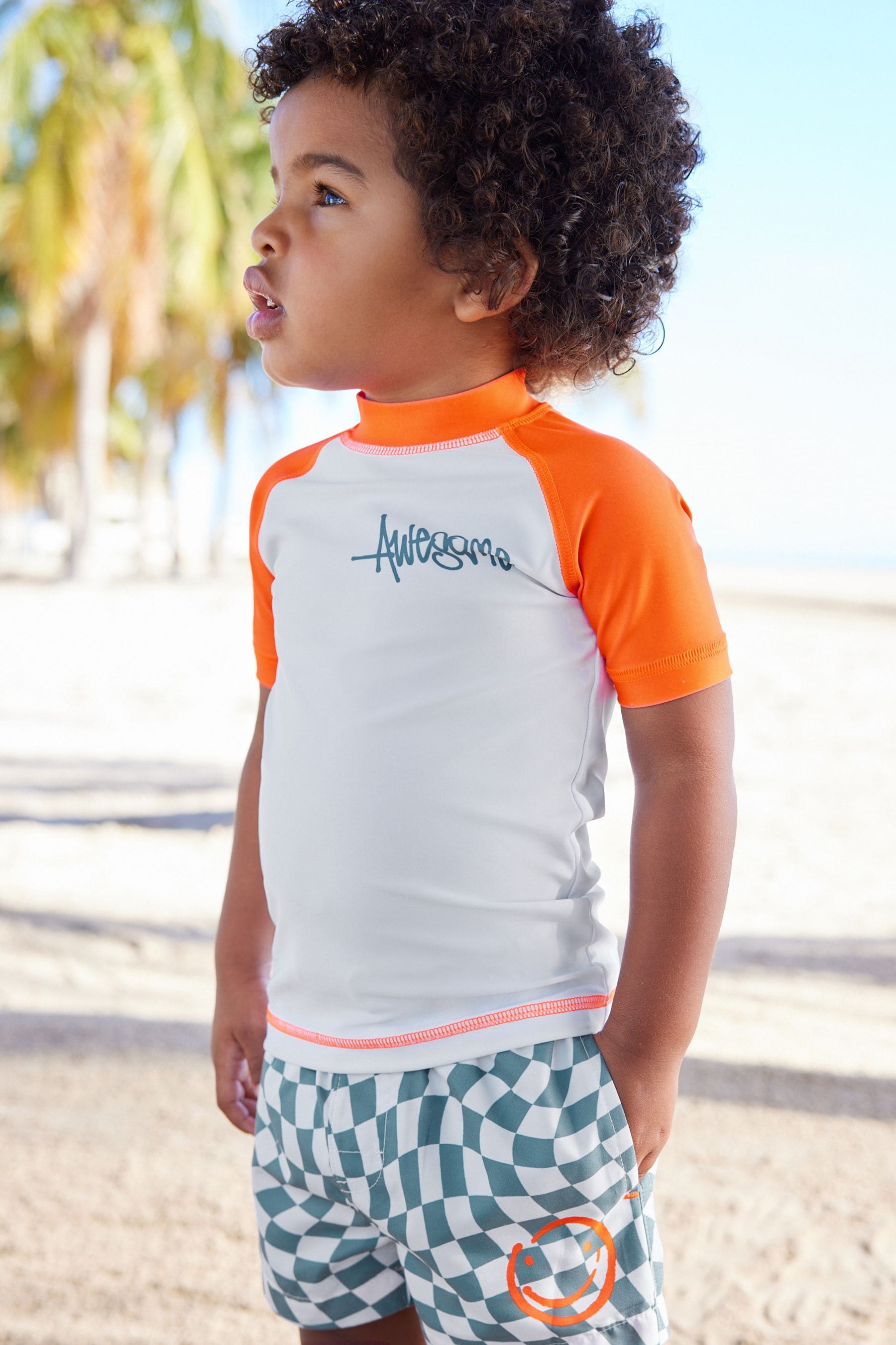 Orange Checkerboard Sunsafe Top and Shorts Set (3mths-7yrs)