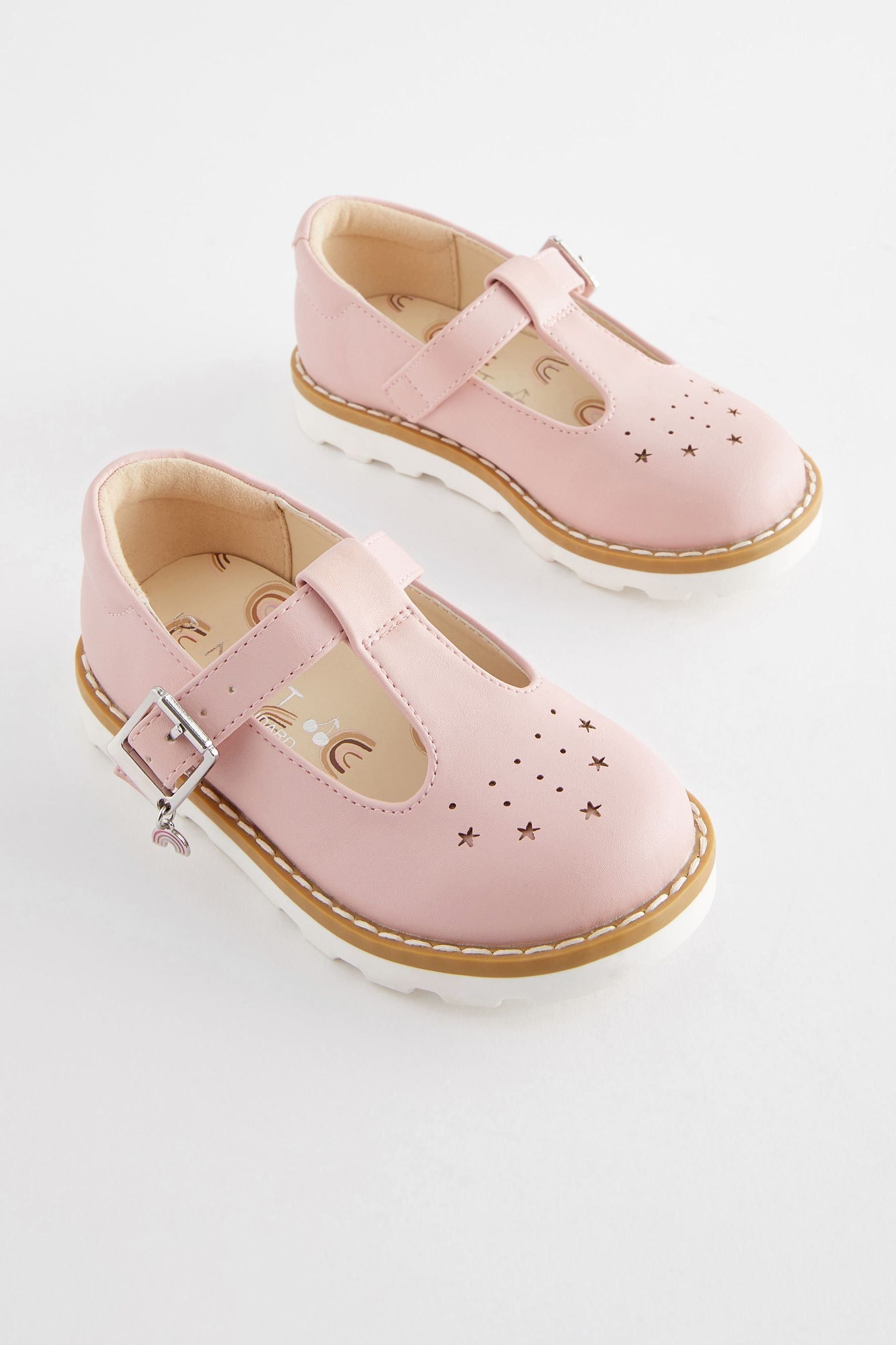 Pink Standard Fit (F) T-Bar Adjustable Buckle Shoes