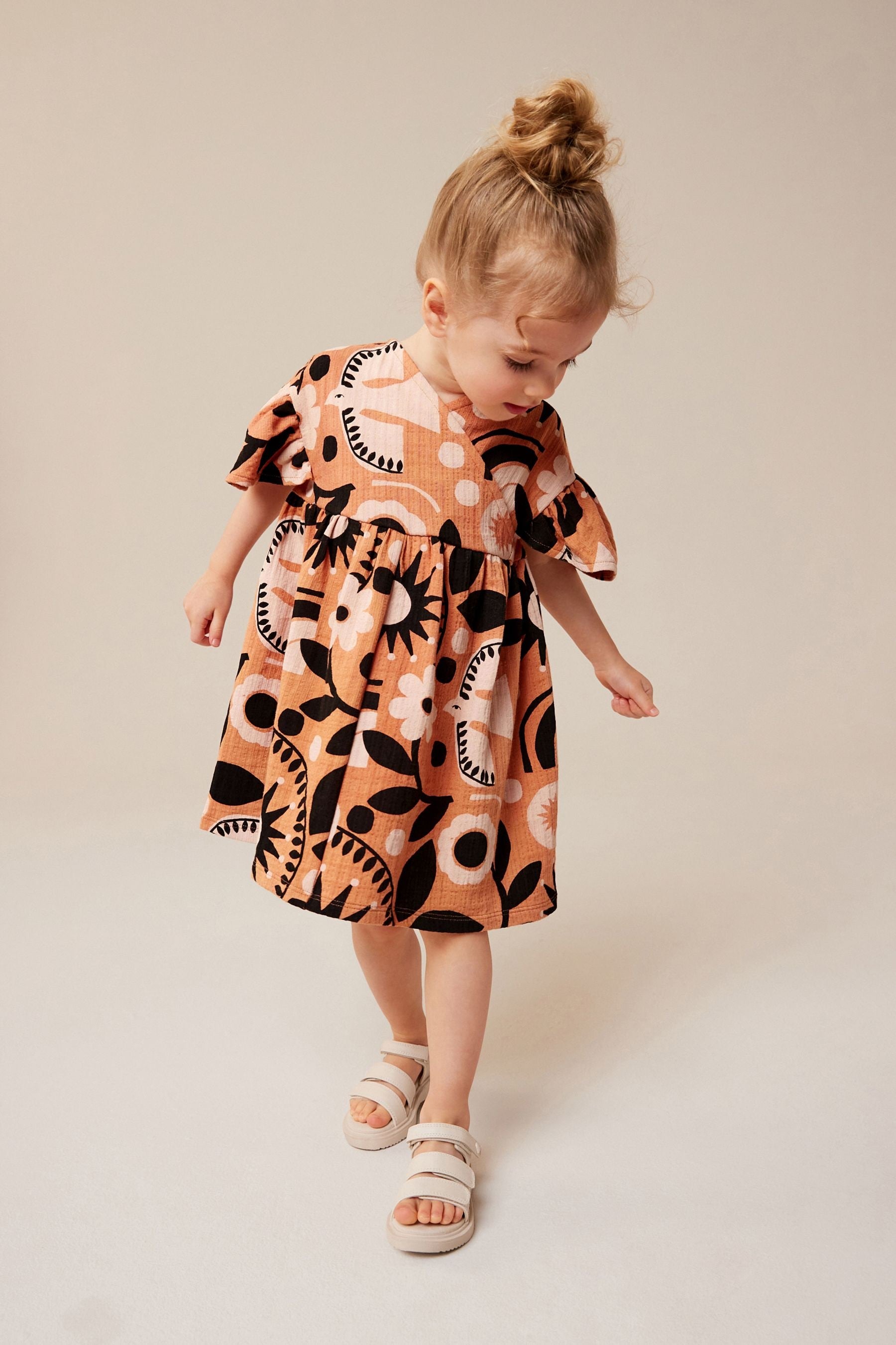 Brown Short Sleeeve Wrap Dress (3mths-7yrs)