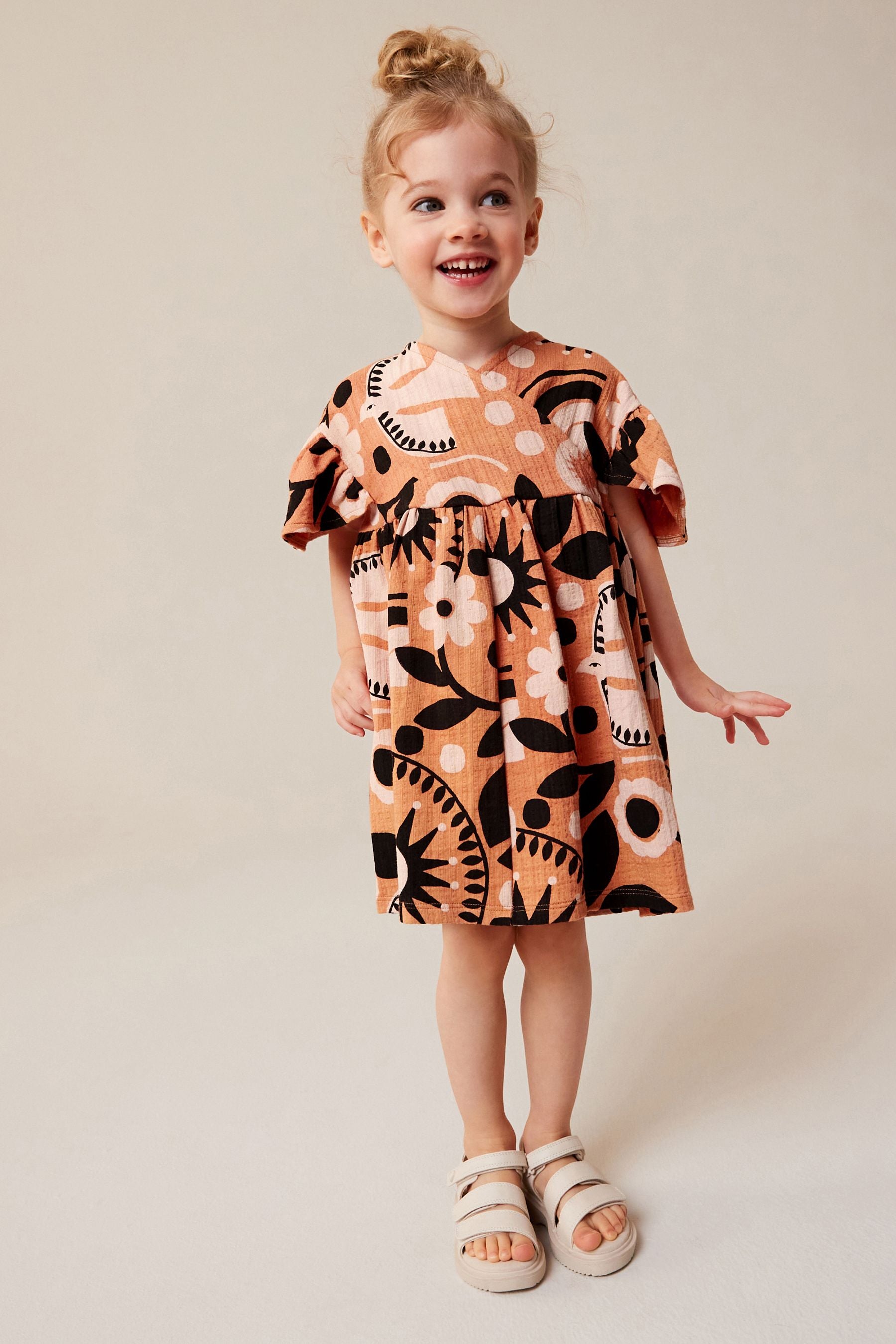 Brown Short Sleeeve Wrap Dress (3mths-7yrs)