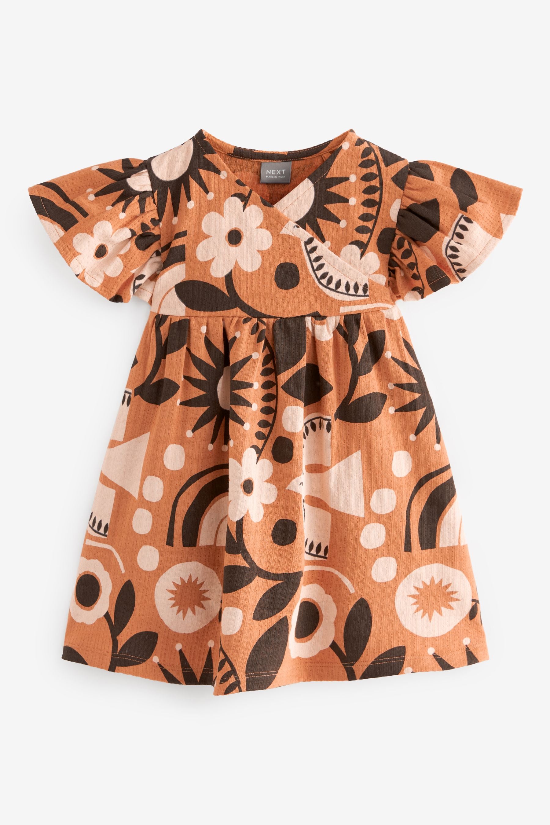 Brown Short Sleeeve Wrap Dress (3mths-7yrs)