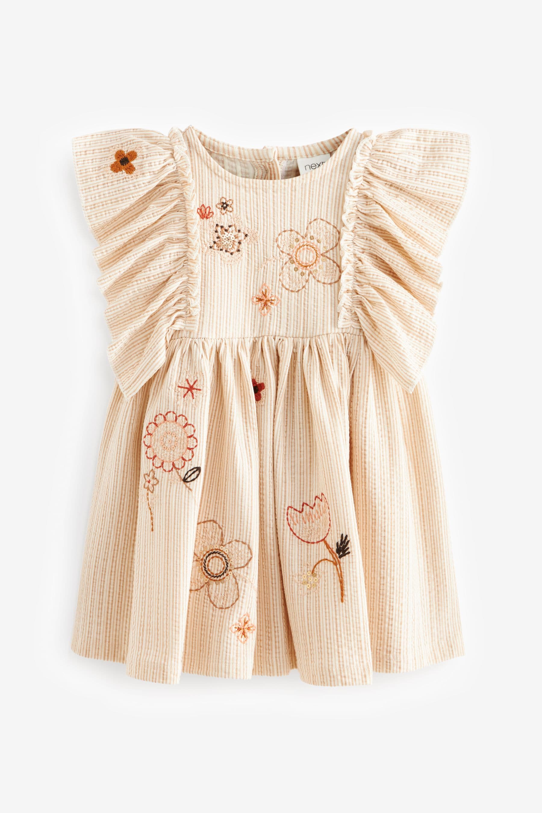 Neutral Short Sleeve Embroidered Dress (3mths-7yrs)