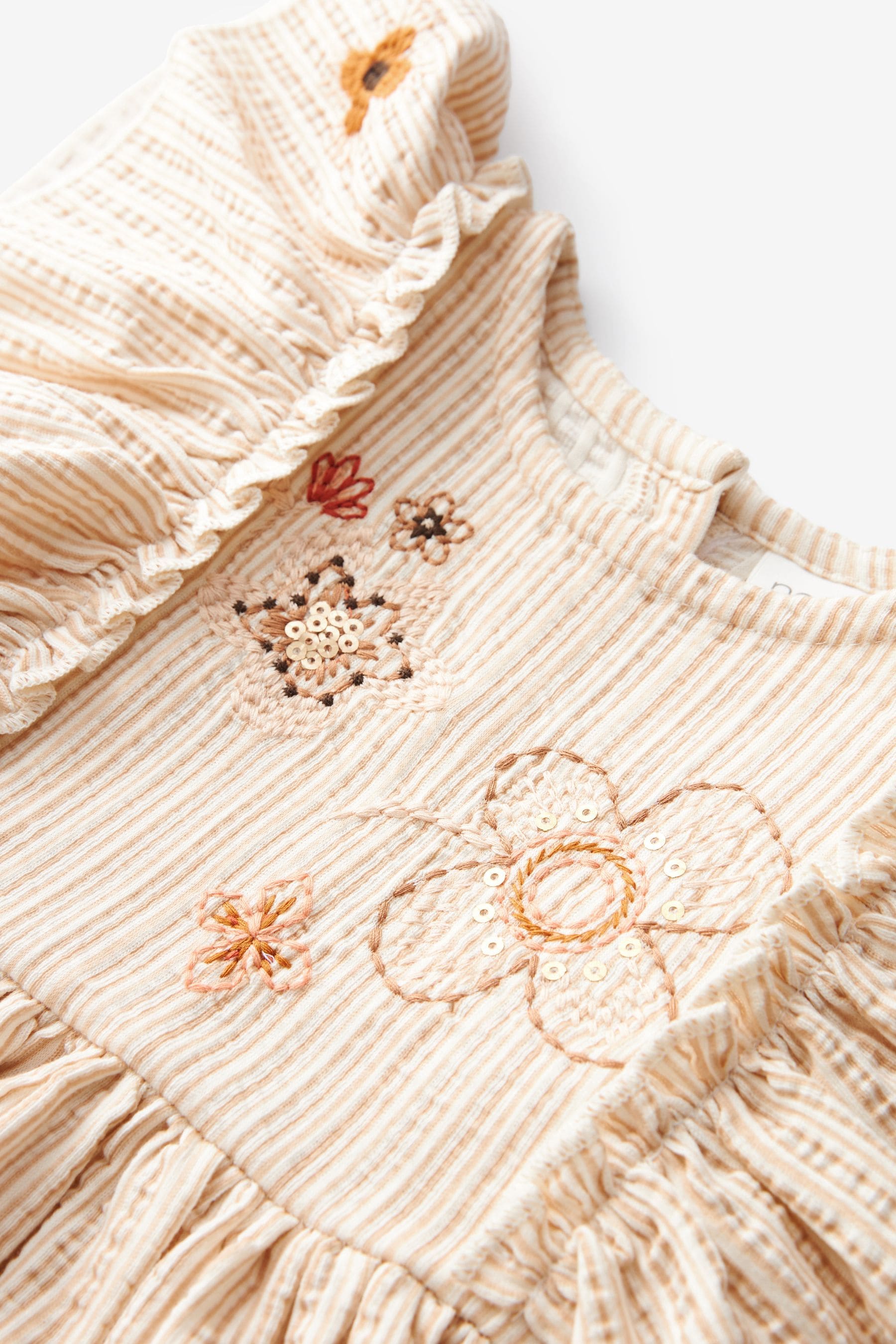 Neutral Short Sleeve Embroidered Dress (3mths-7yrs)