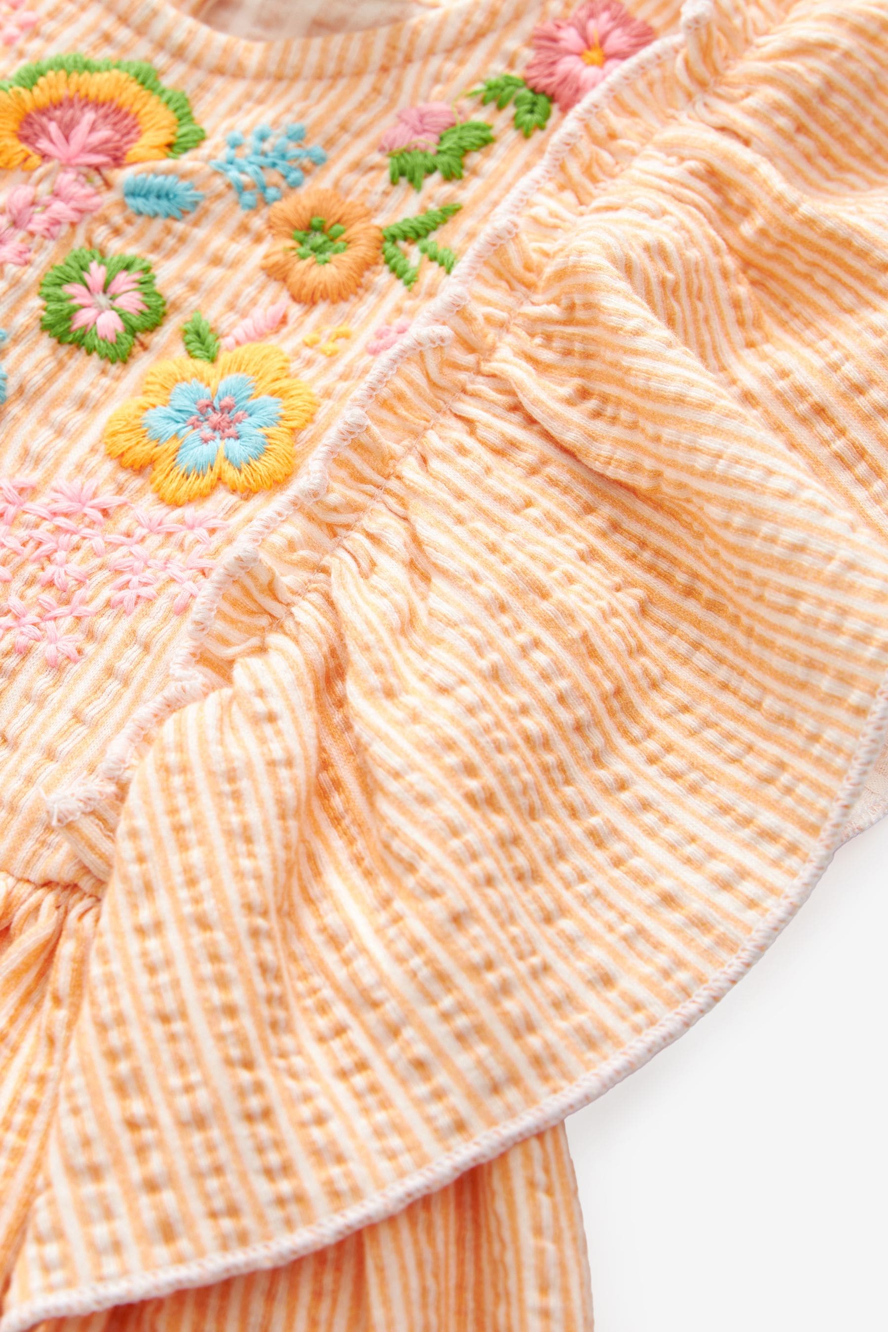 Orange Short Sleeve Embroidered Dress (3mths-7yrs)