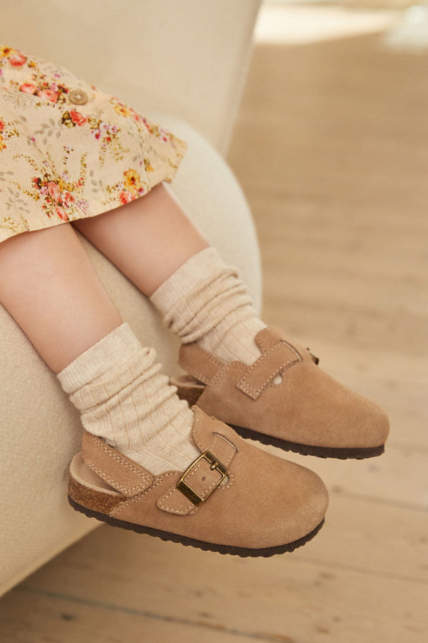 Brown Suede Leather Clogs with Touch Fastening