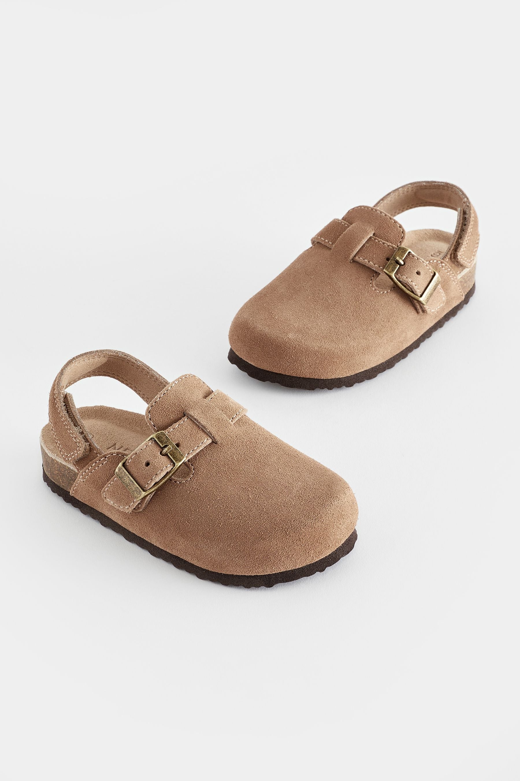 Brown Suede Leather Clogs with Touch Fastening