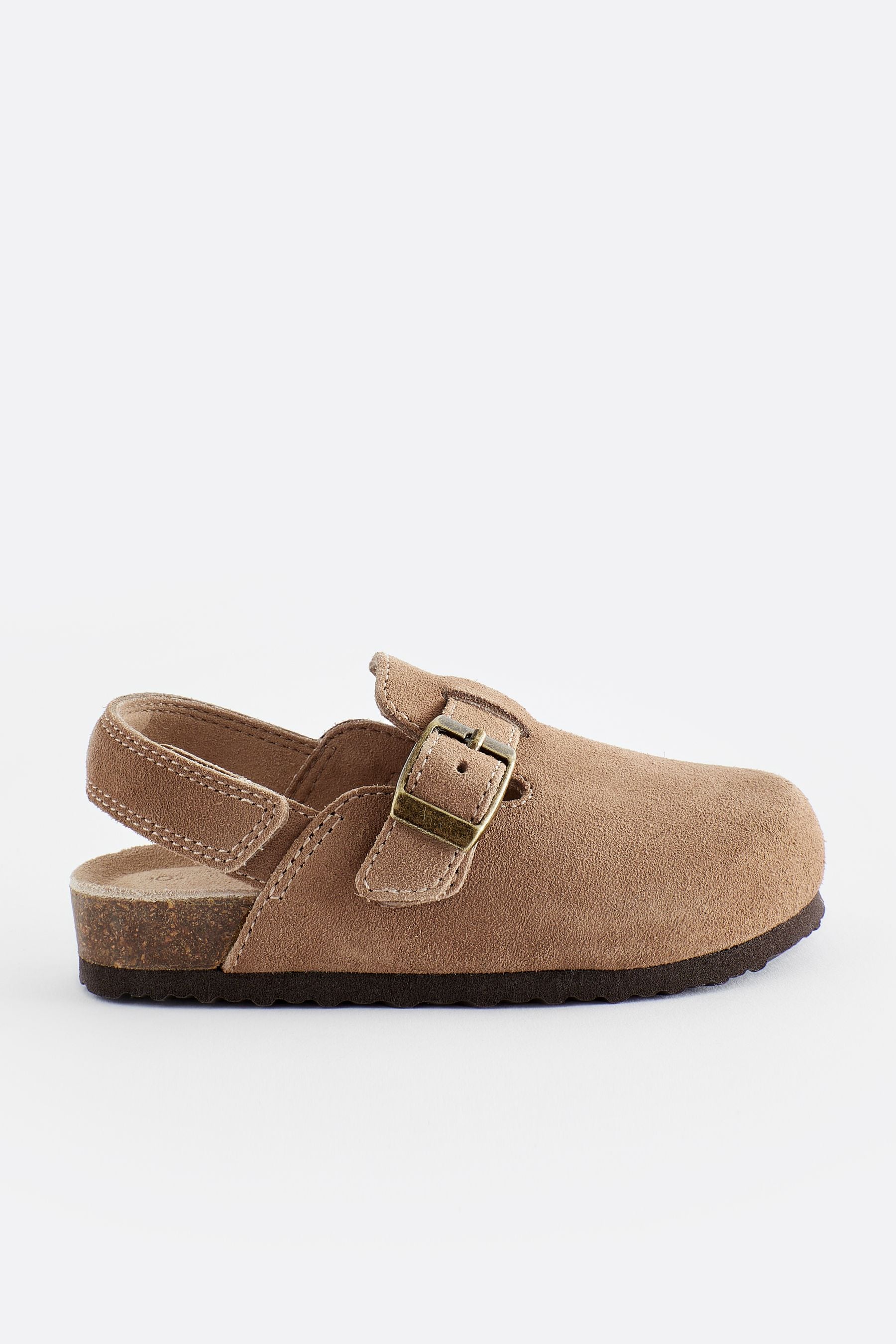 Brown Suede Leather Clogs with Touch Fastening