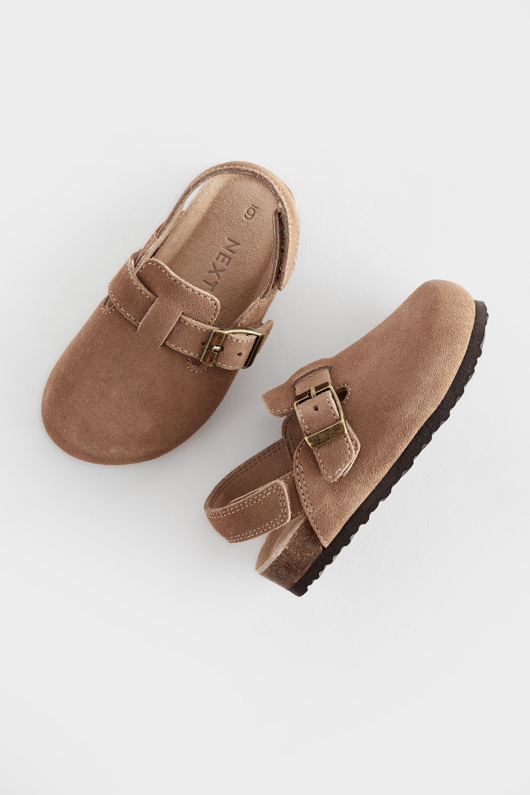 Brown Suede Leather Clogs with Touch Fastening