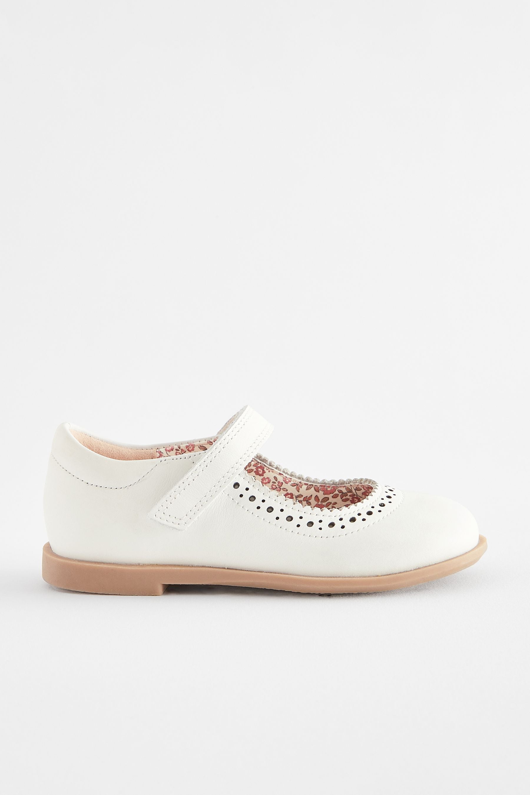 White Leather Mary Jane Touch fastening Brogues