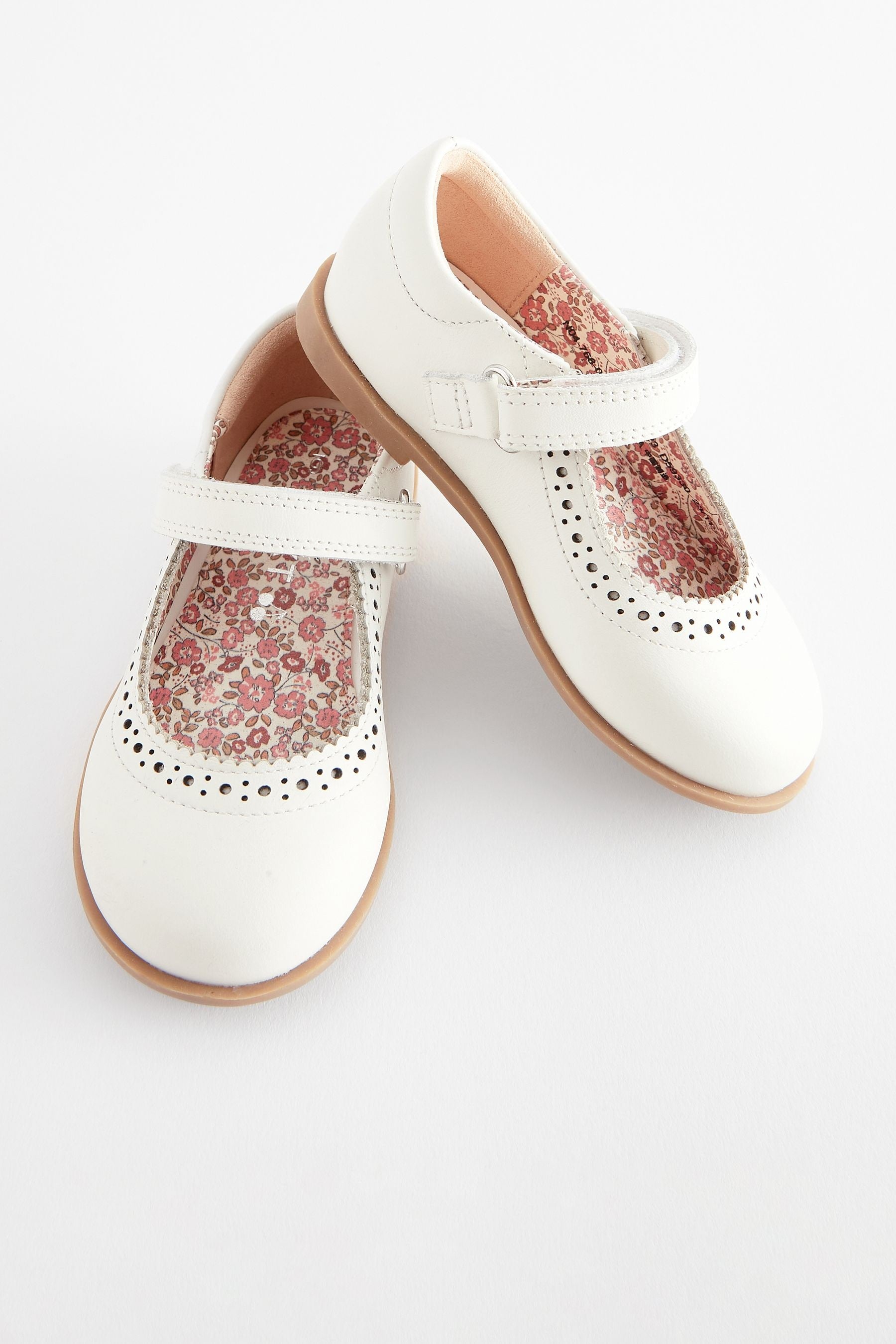 White Leather Mary Jane Touch fastening Brogues