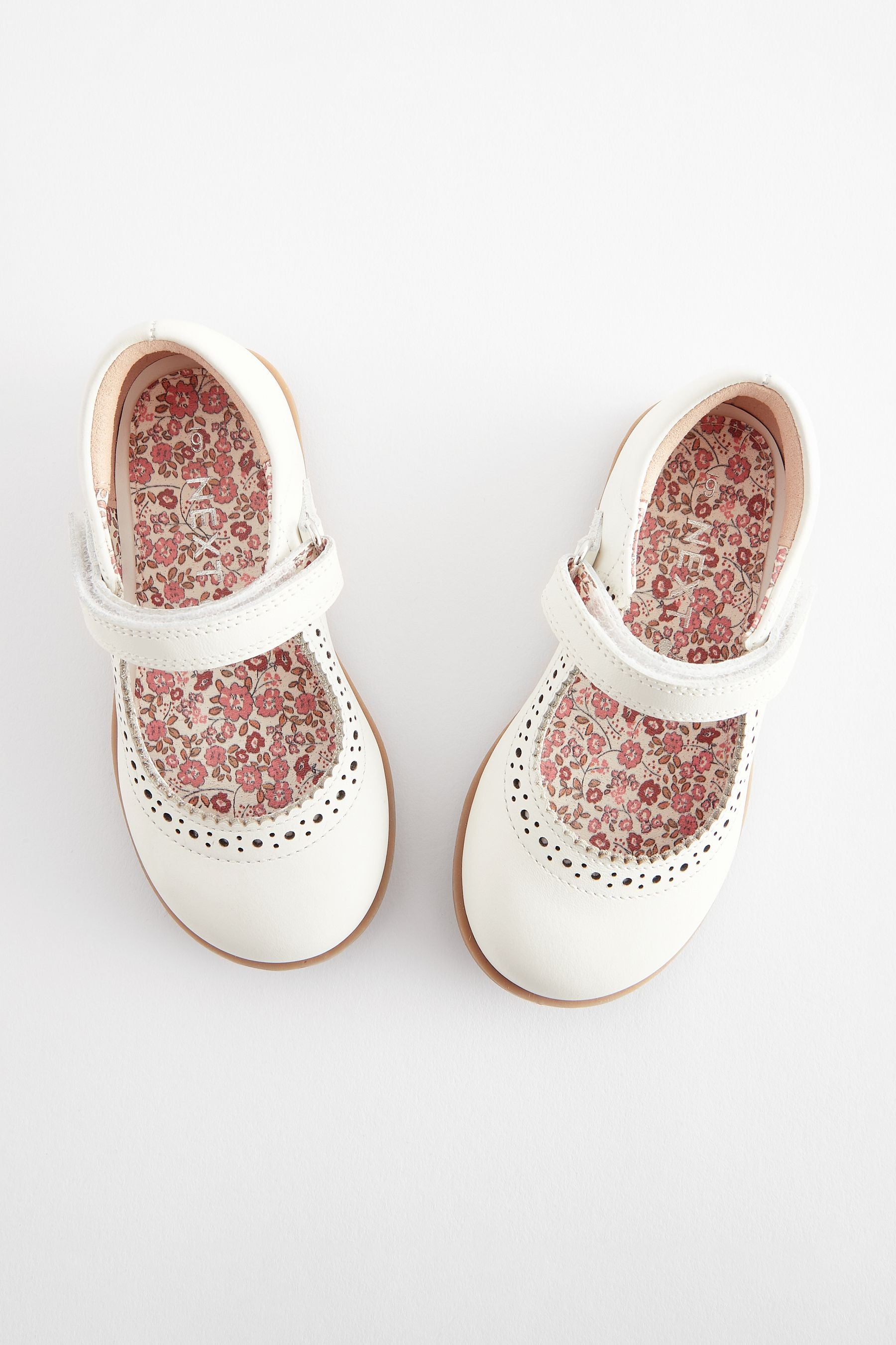 White Leather Mary Jane Touch fastening Brogues