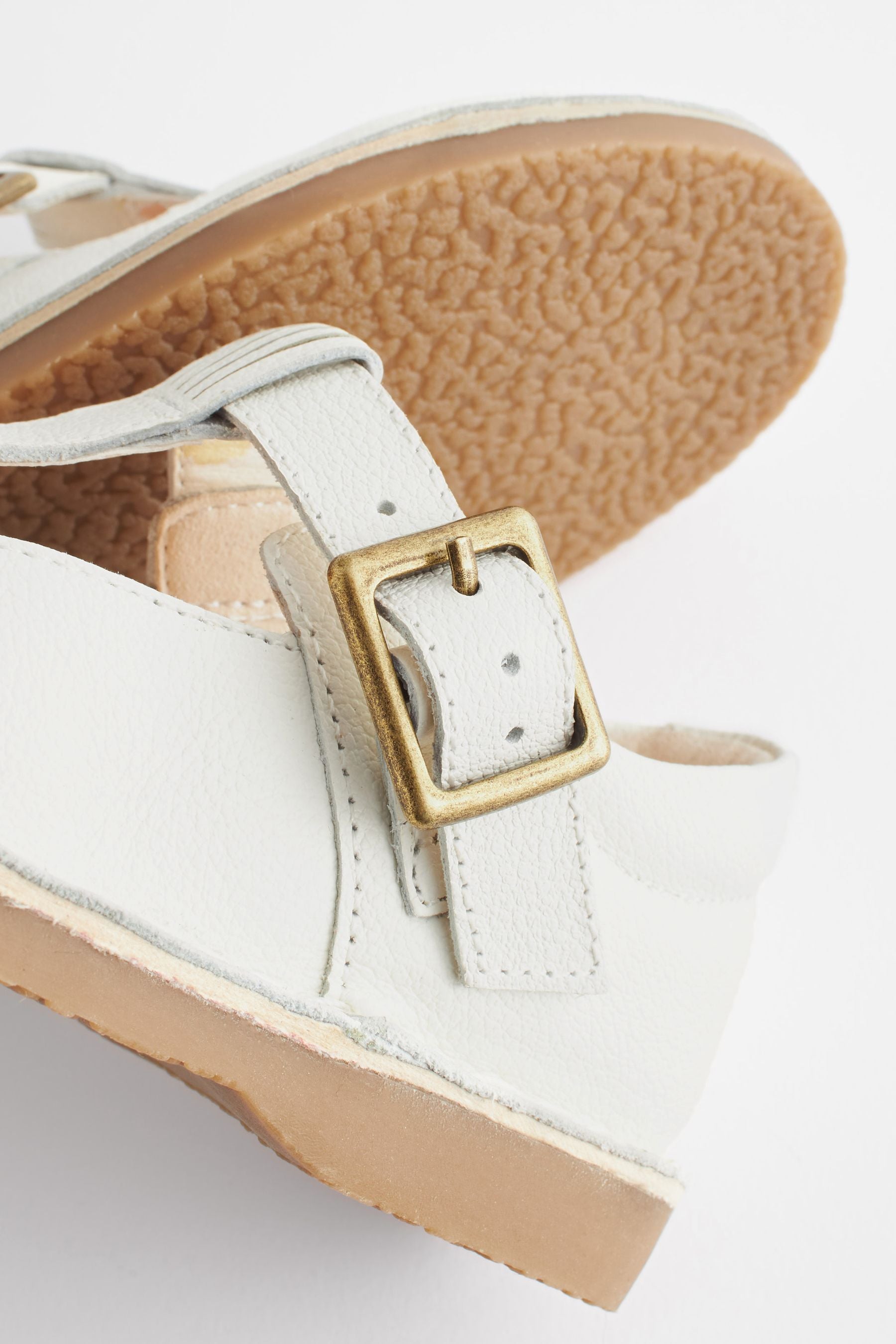 White Leather T-Bar Shoes