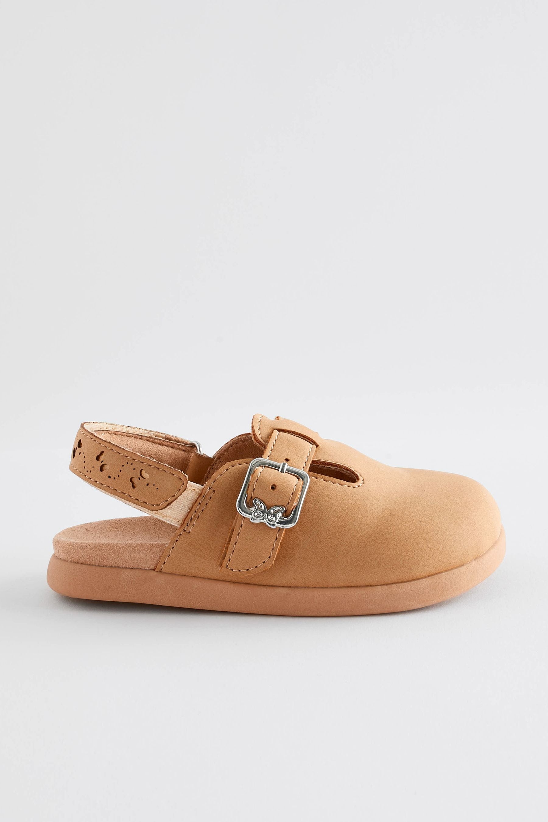 Brown Tan Ankle Strap Buckle Detail Clogs