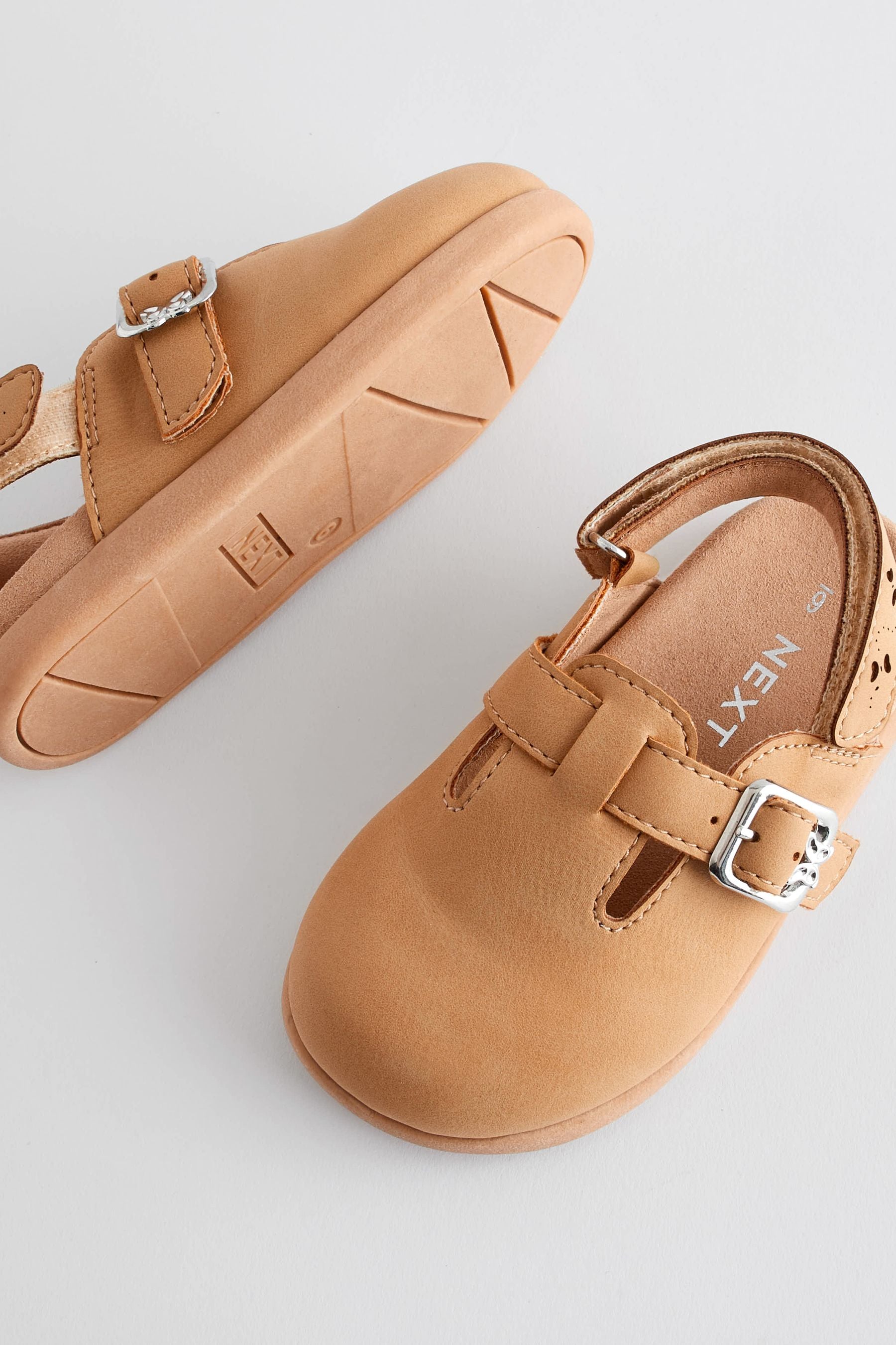 Brown Tan Ankle Strap Buckle Detail Clogs