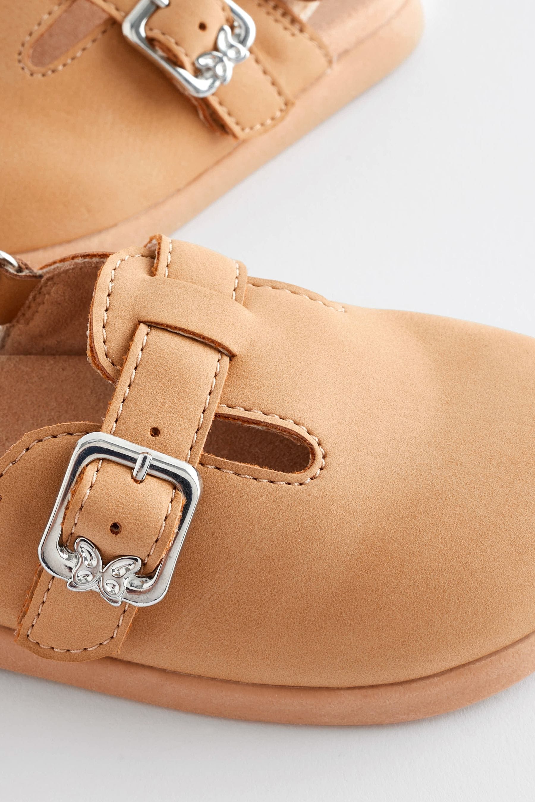 Brown Tan Ankle Strap Buckle Detail Clogs