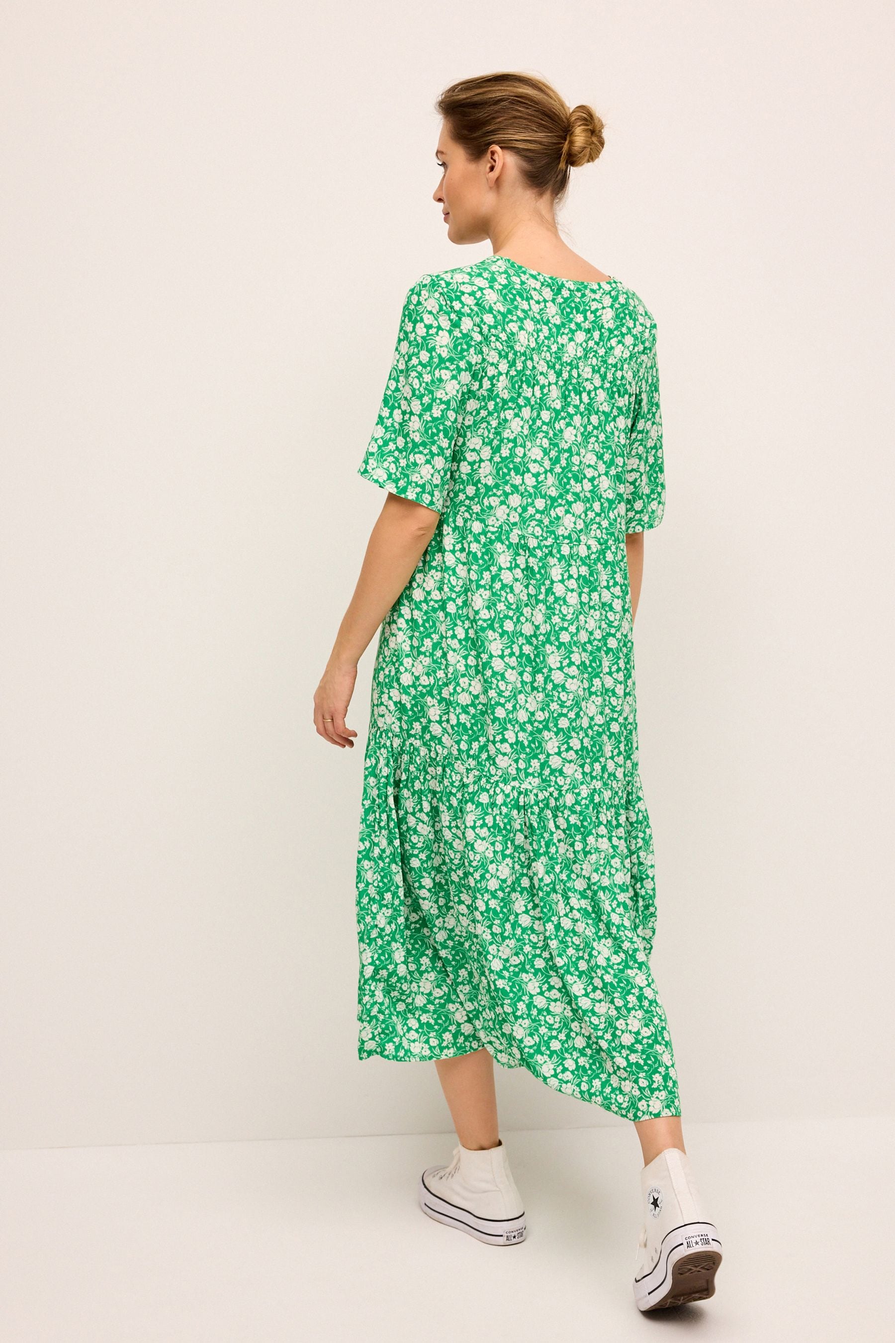 Green Floral Maternity Angel Sleeve Dress