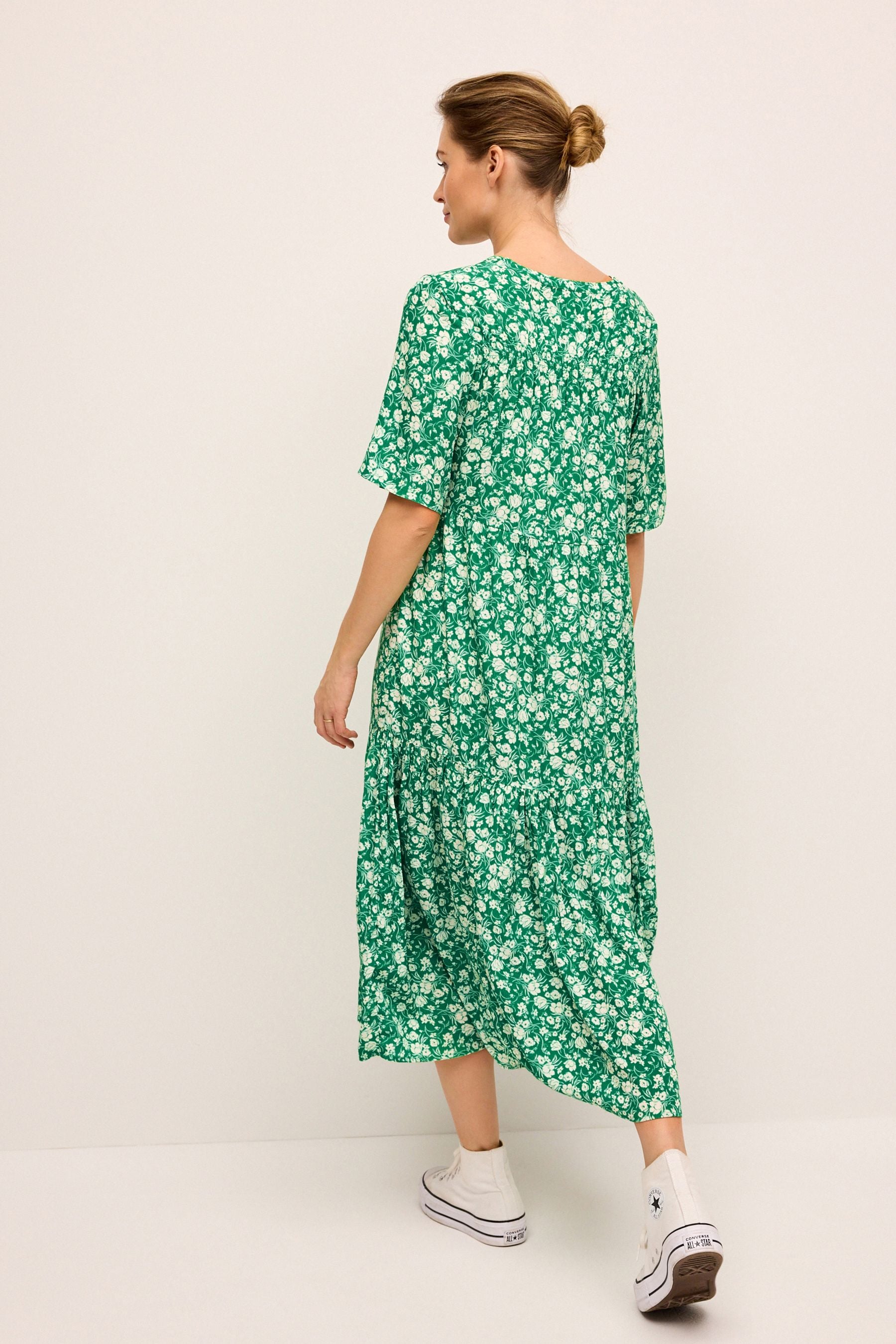 Green Floral Maternity Angel Sleeve Dress