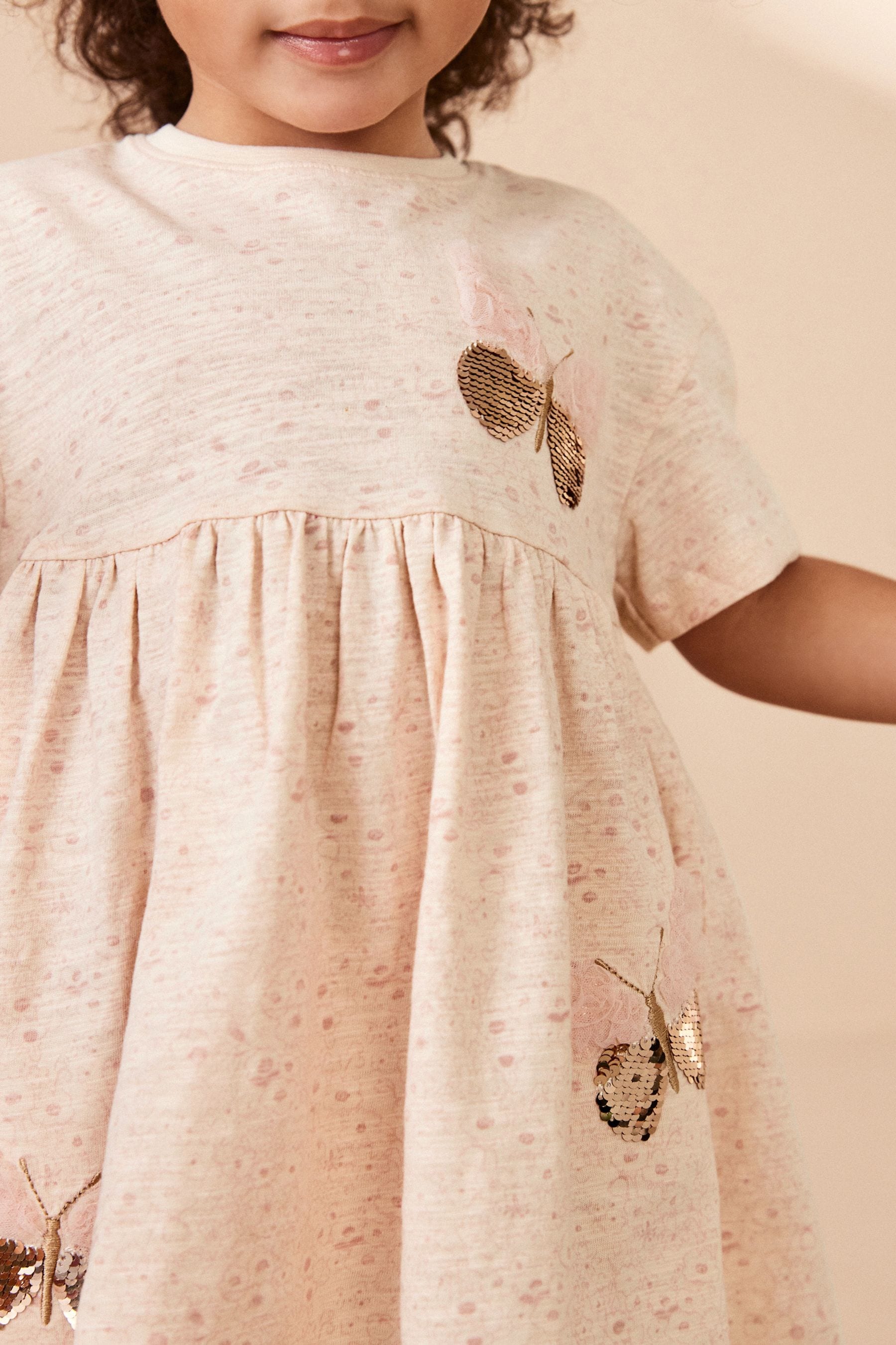 Pale Pink 100% Cotton Sequin Jersey Dress (3mths-7yrs)