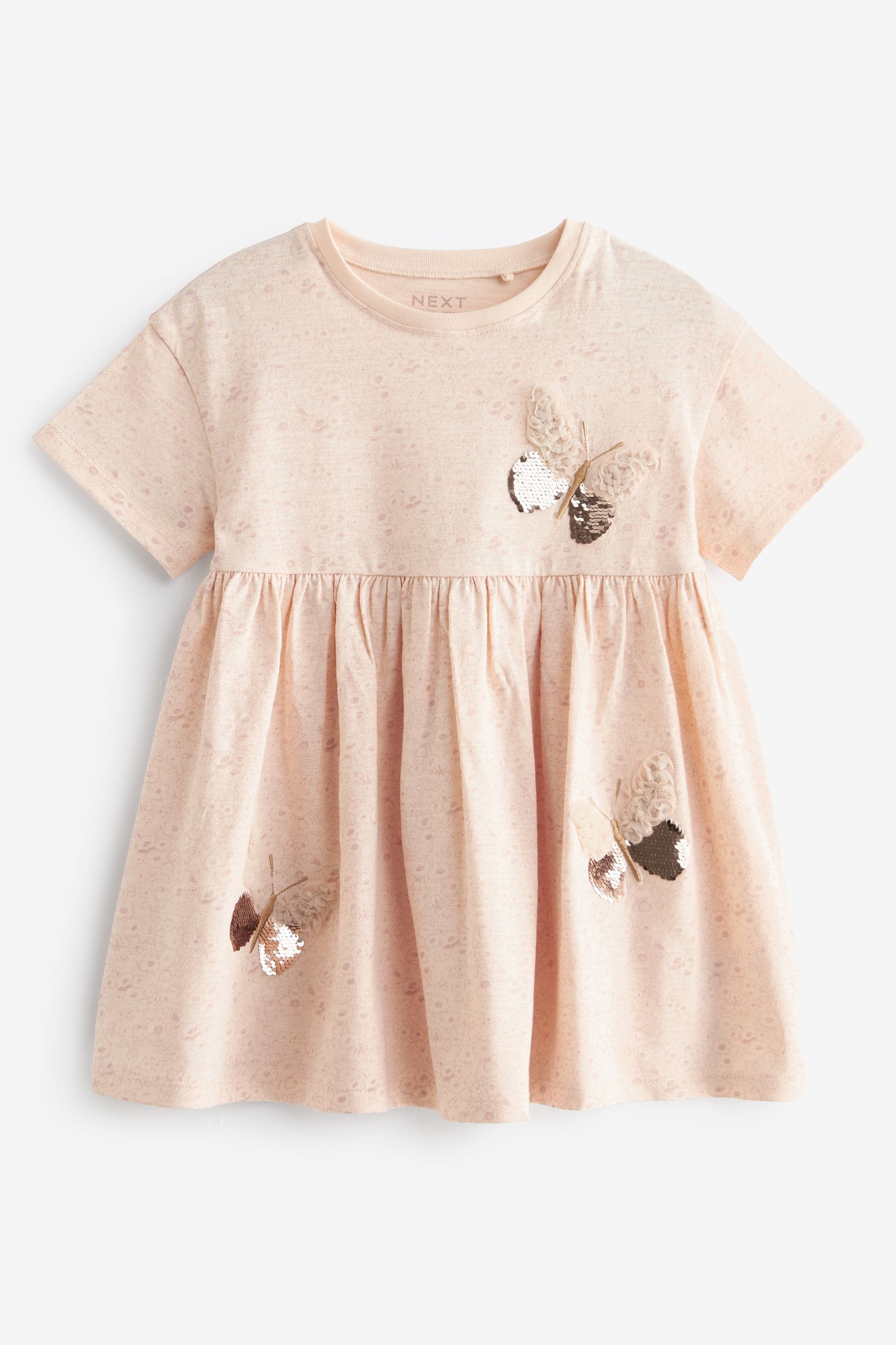 Pale Pink 100% Cotton Sequin Jersey Dress (3mths-7yrs)