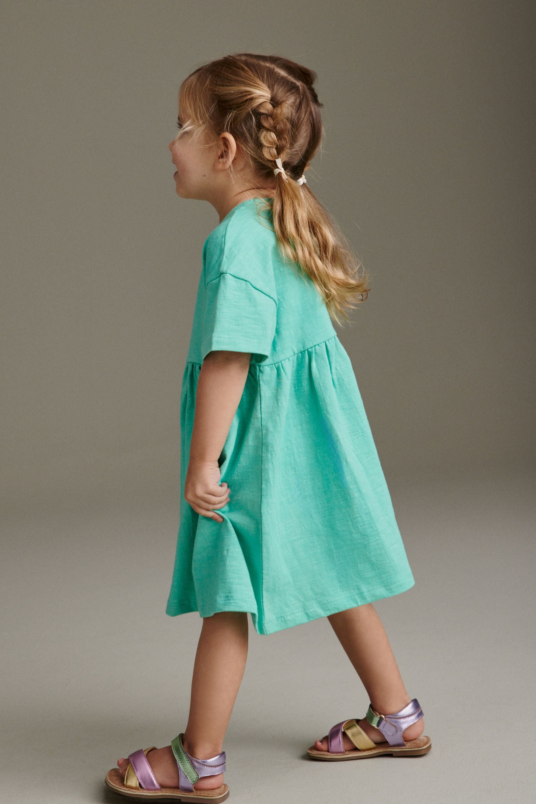 Light Teal Short Sleeve Jersey Dress (3mths-7yrs)