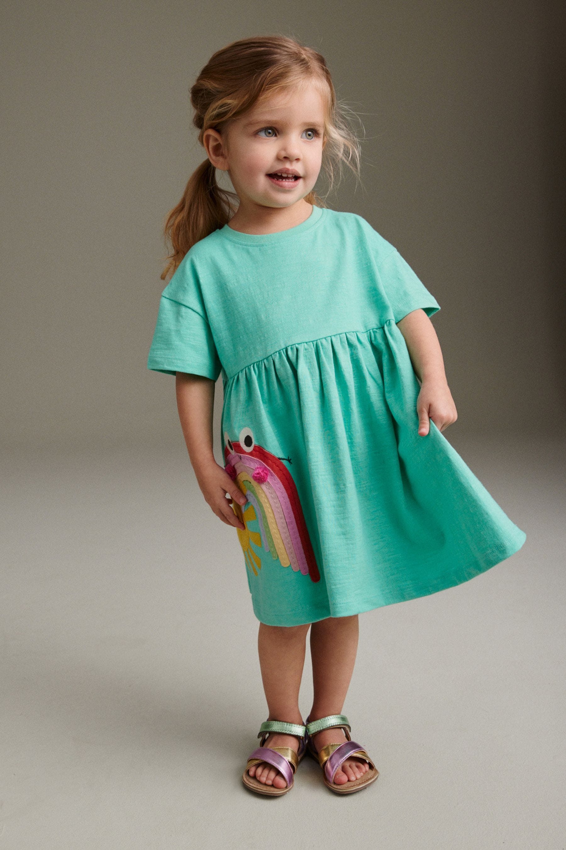 Light Teal Short Sleeve Jersey Dress (3mths-7yrs)