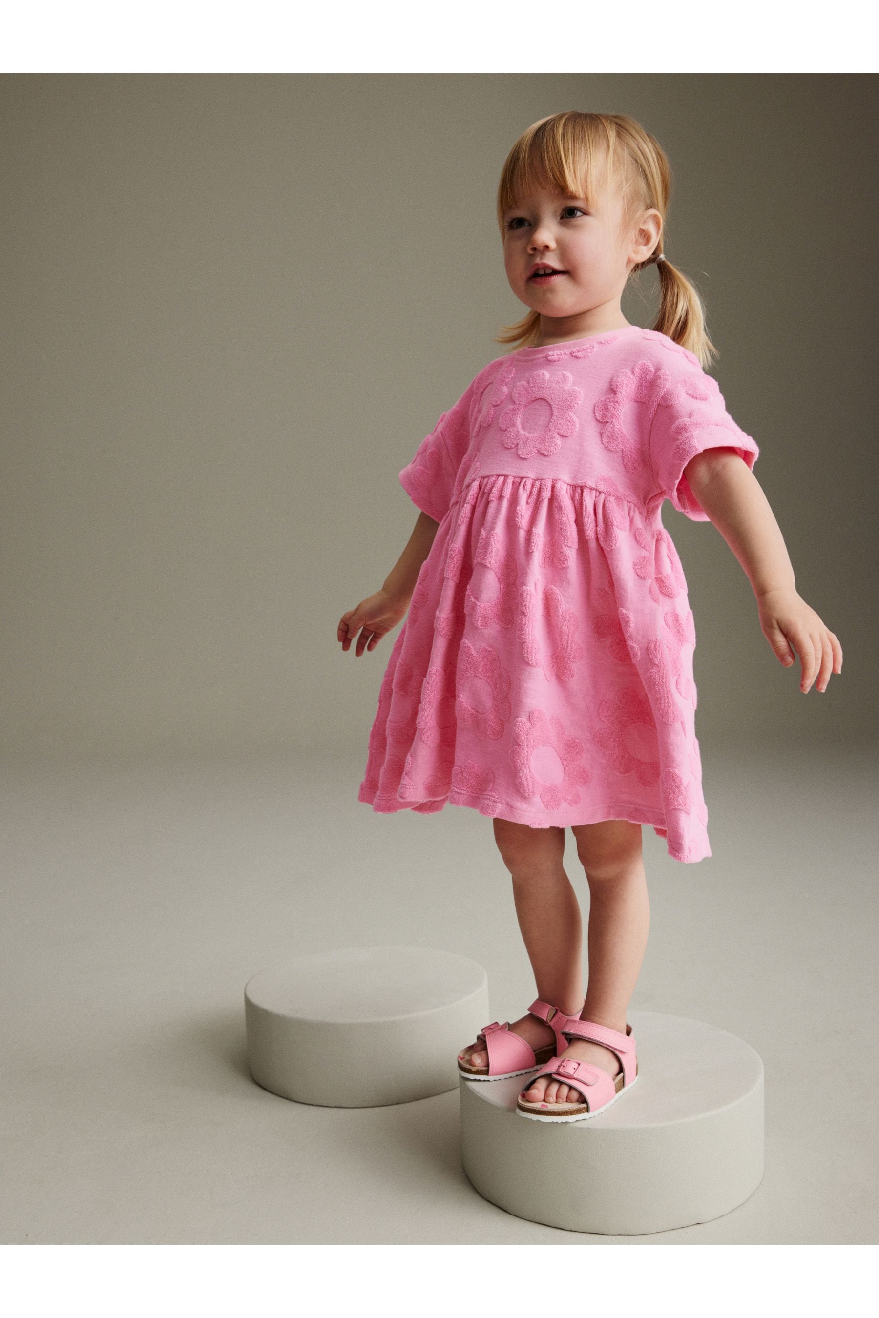 Bright Pink Textured Towelling Dress (3mths-7yrs)