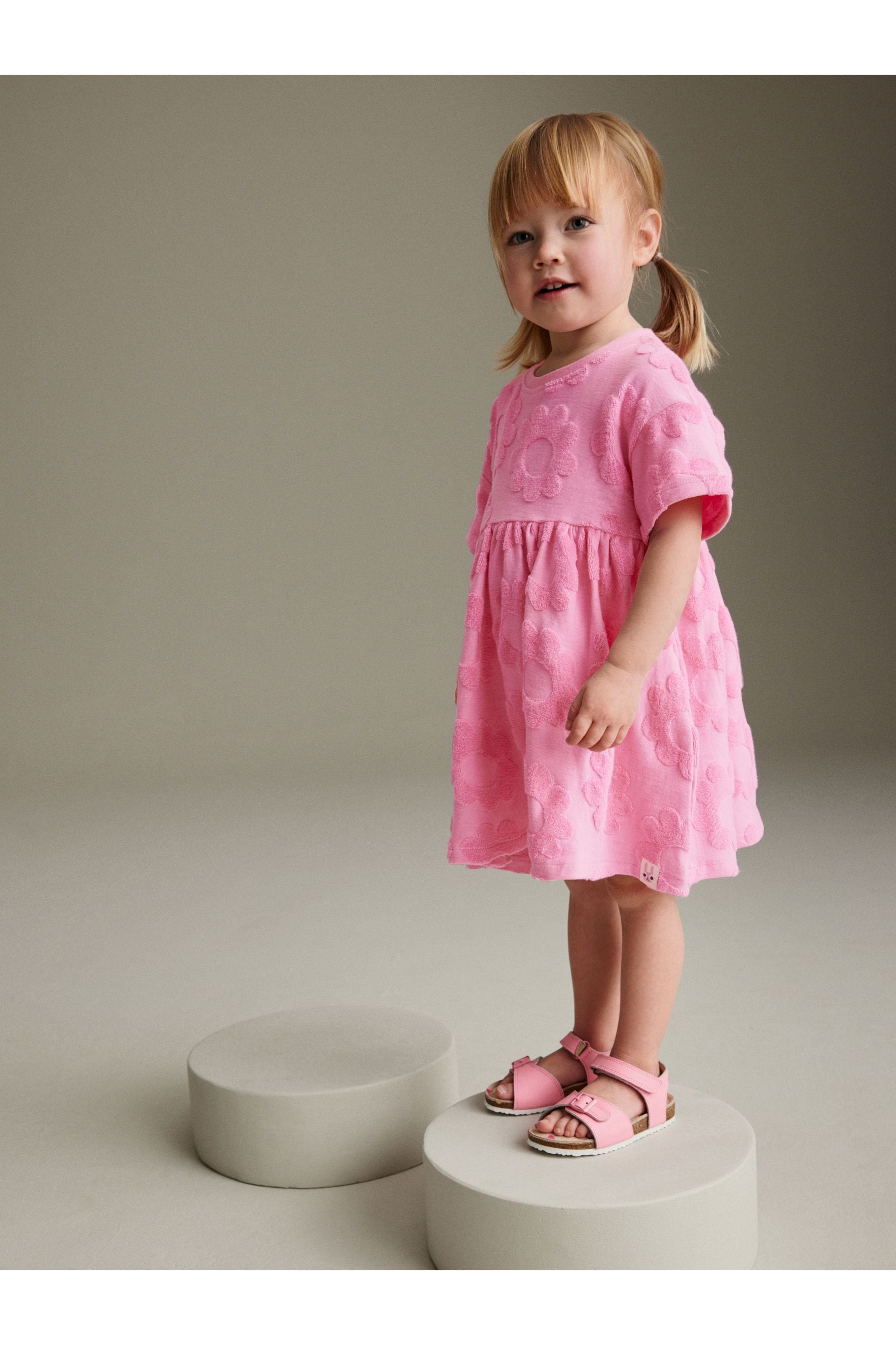 Bright Pink Textured Towelling Dress (3mths-7yrs)