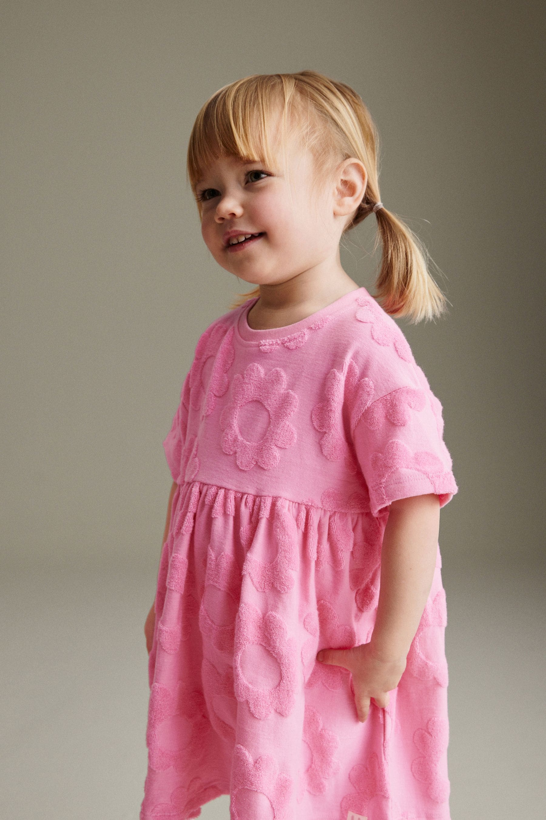 Bright Pink Textured Towelling Dress (3mths-7yrs)