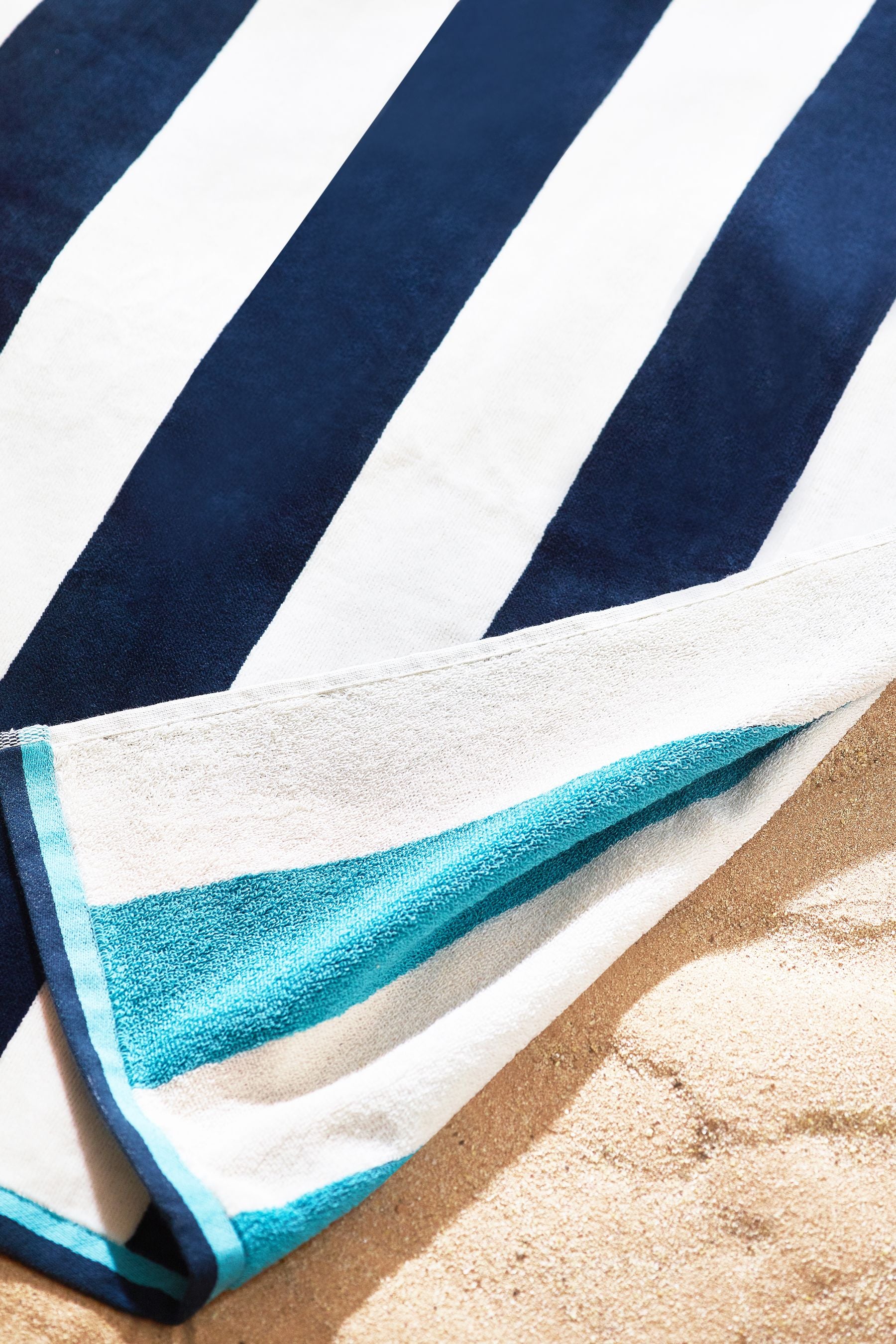 Blue Reversible Stripe 100% Cotton Beach Towel