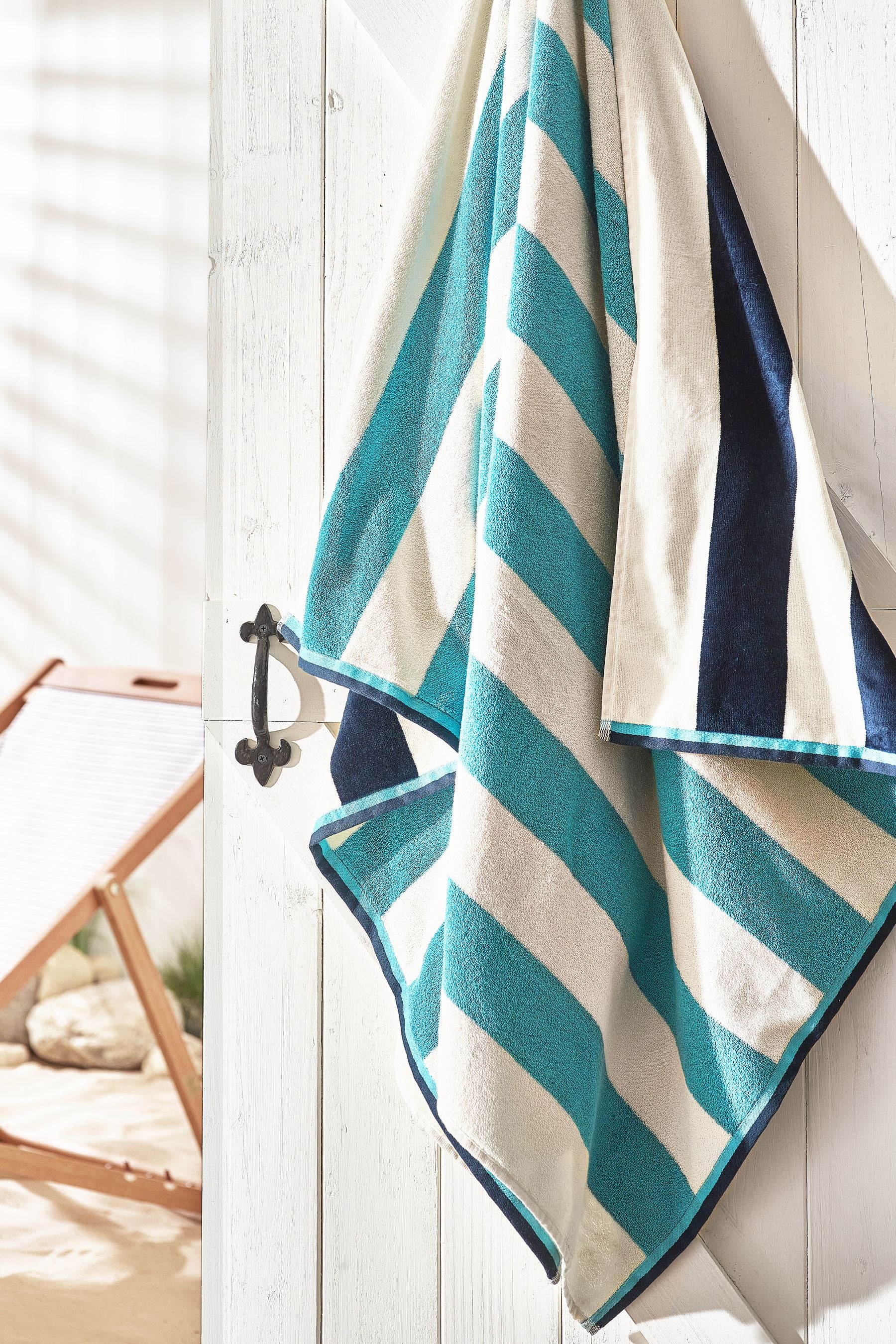 Blue Reversible Stripe 100% Cotton Beach Towel