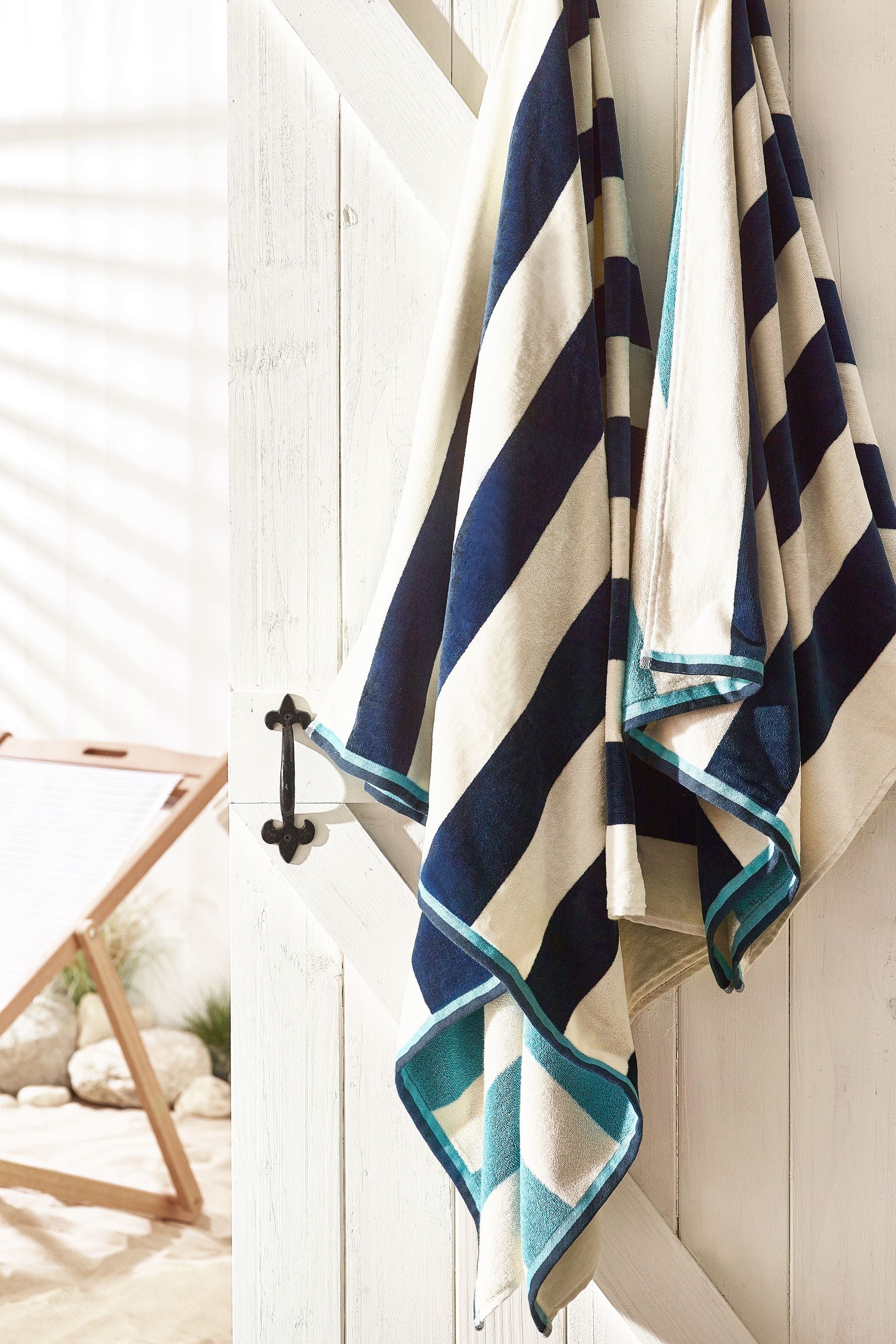 Blue Reversible Stripe 100% Cotton Beach Towel