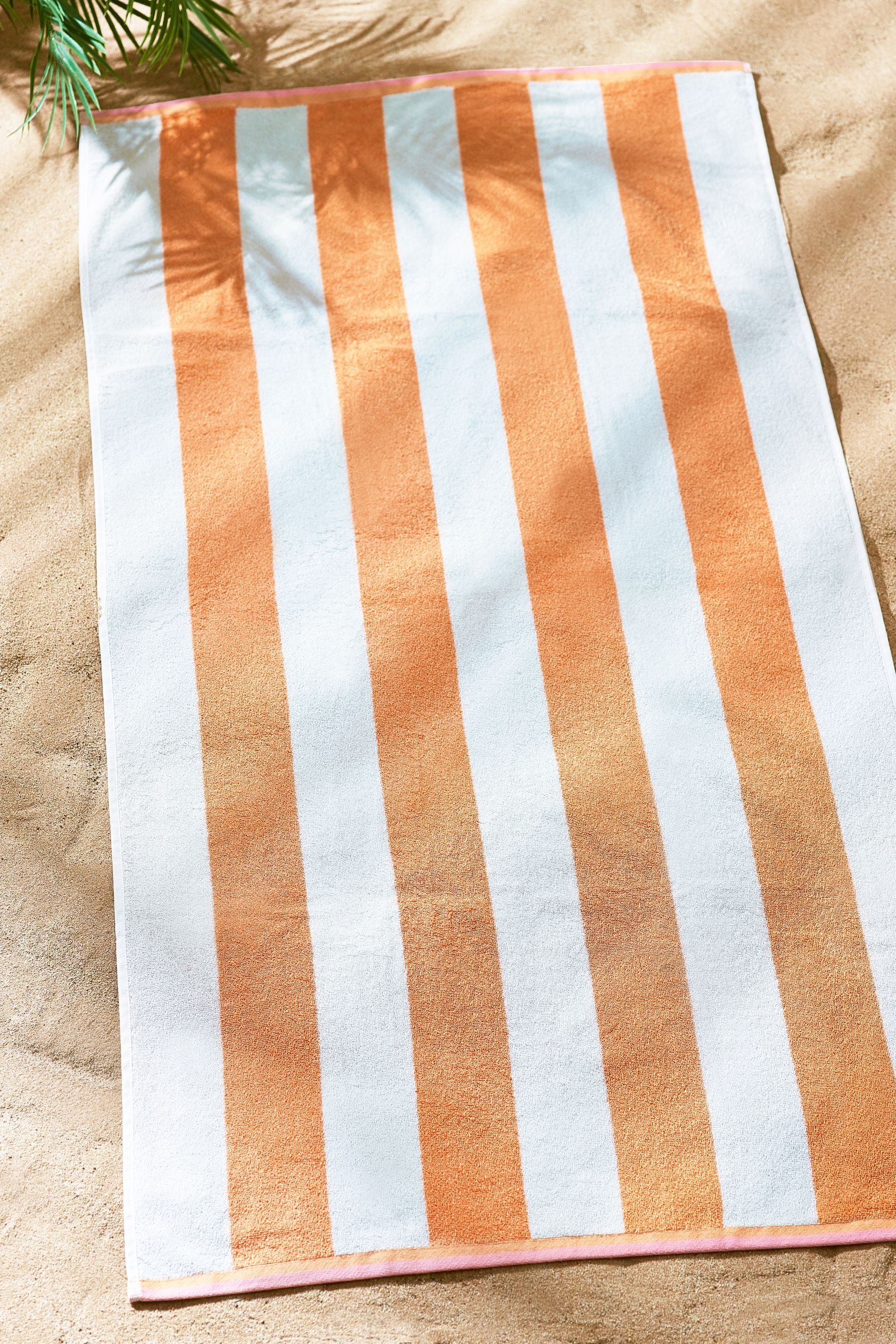 Pink Reversible Stripe 100% Cotton Beach Towel