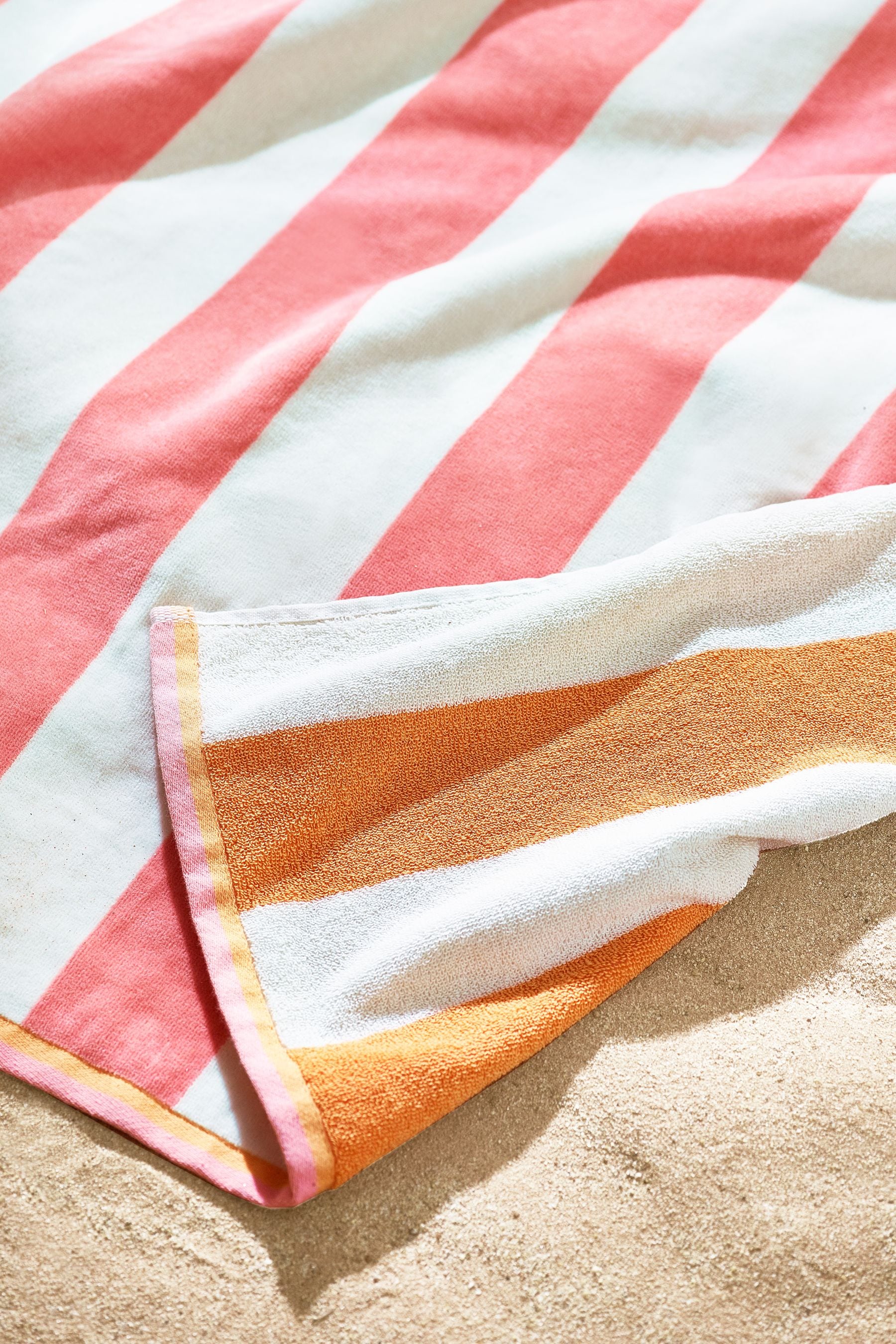 Pink Reversible Stripe 100% Cotton Beach Towel