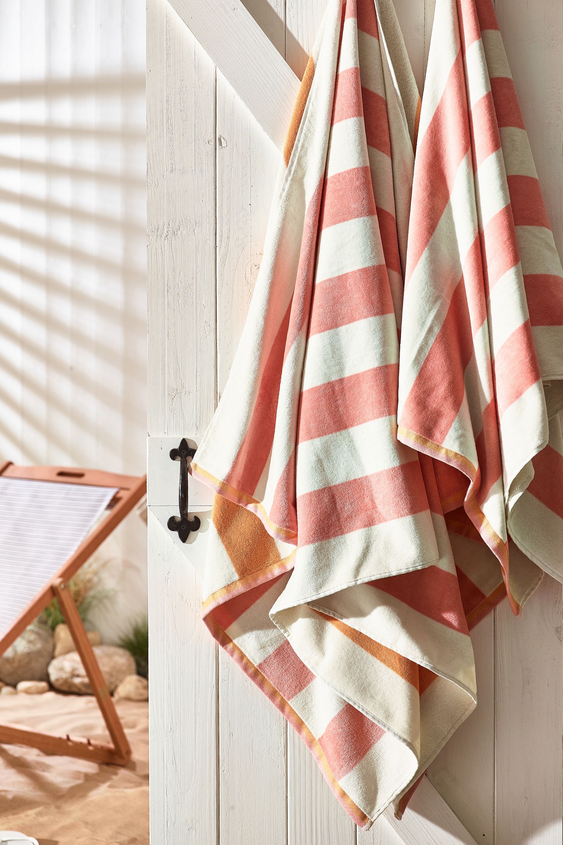 Pink Reversible Stripe 100% Cotton Beach Towel