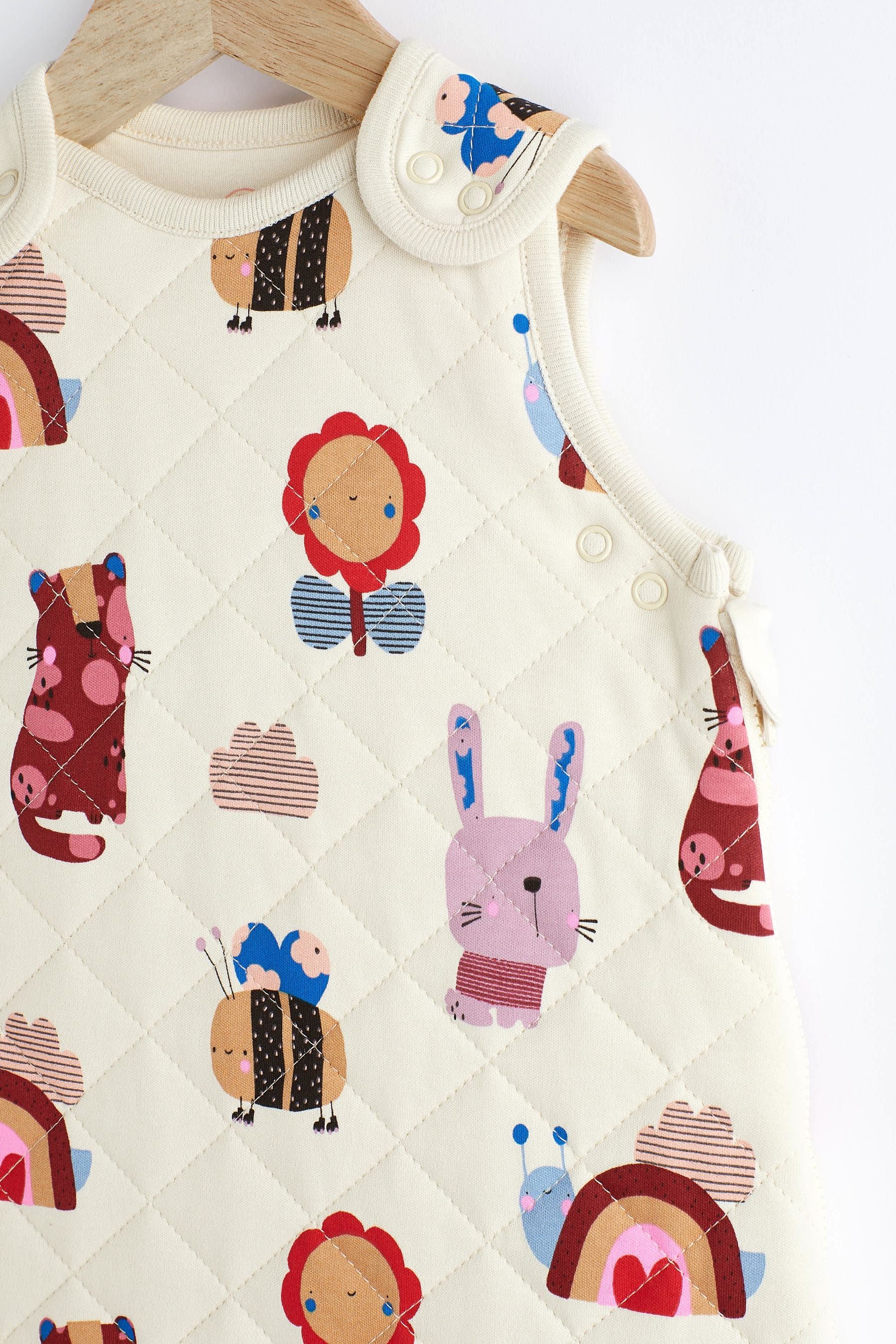 Natural Quilted Animals 2.5 Tog Baby 100% Cotton Sleep Bag