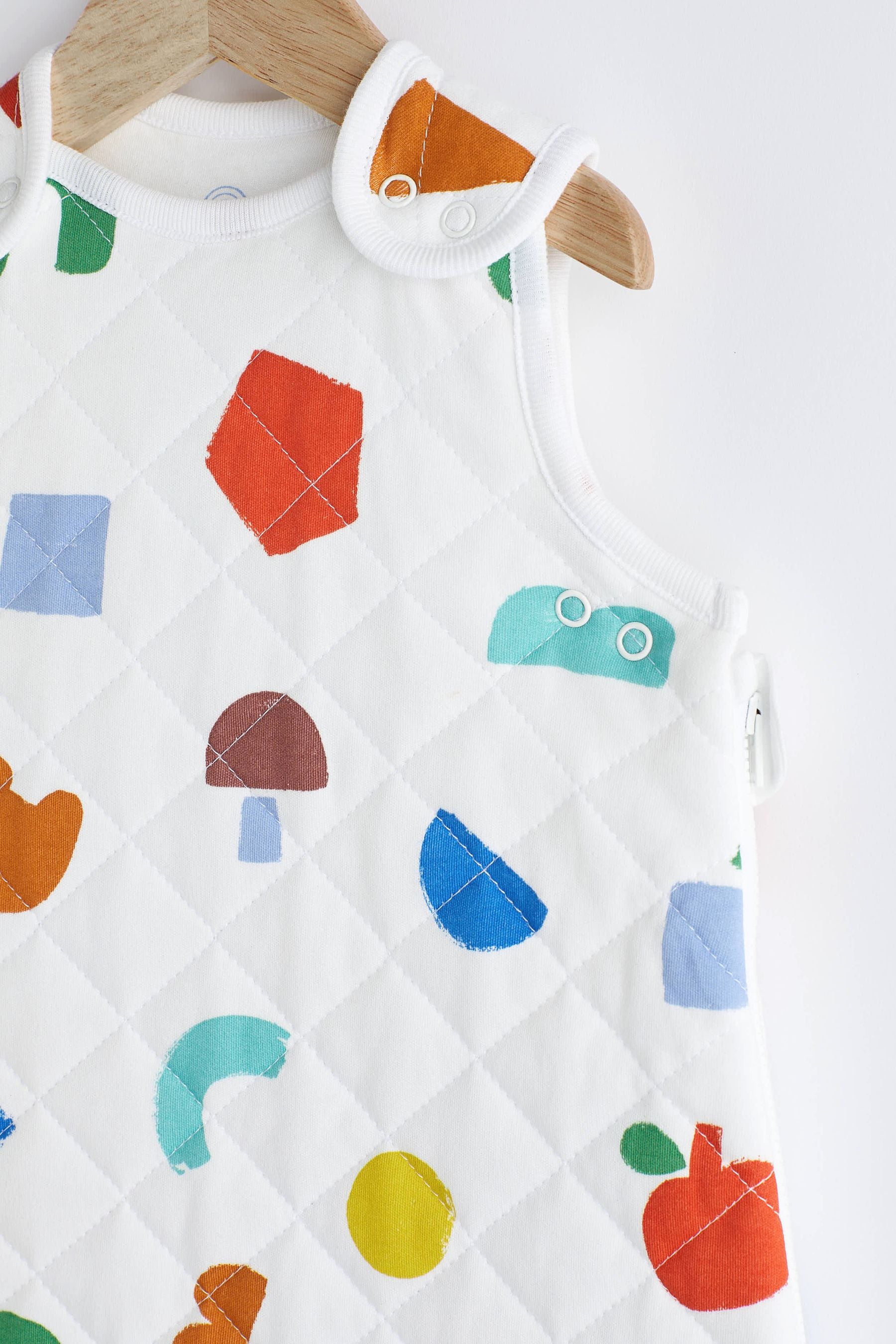 White Quilted Abstract Shapes Baby 2.5 Tog 100% Cotton Sleep Bag